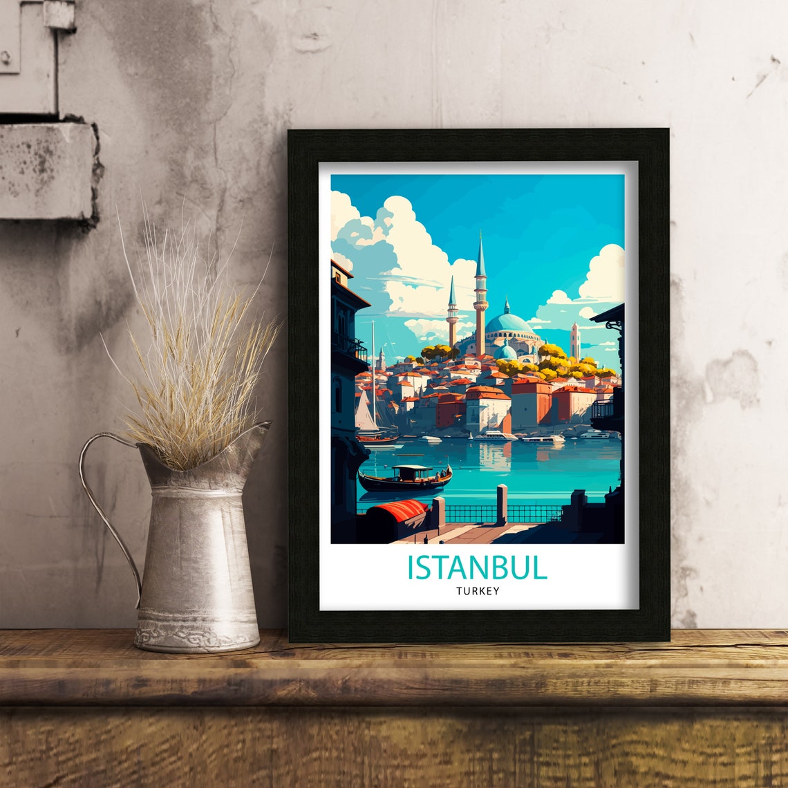 Istanbul Turkey Bosphorus Mosque Minarets Waterfront Travel Poster - Image 3