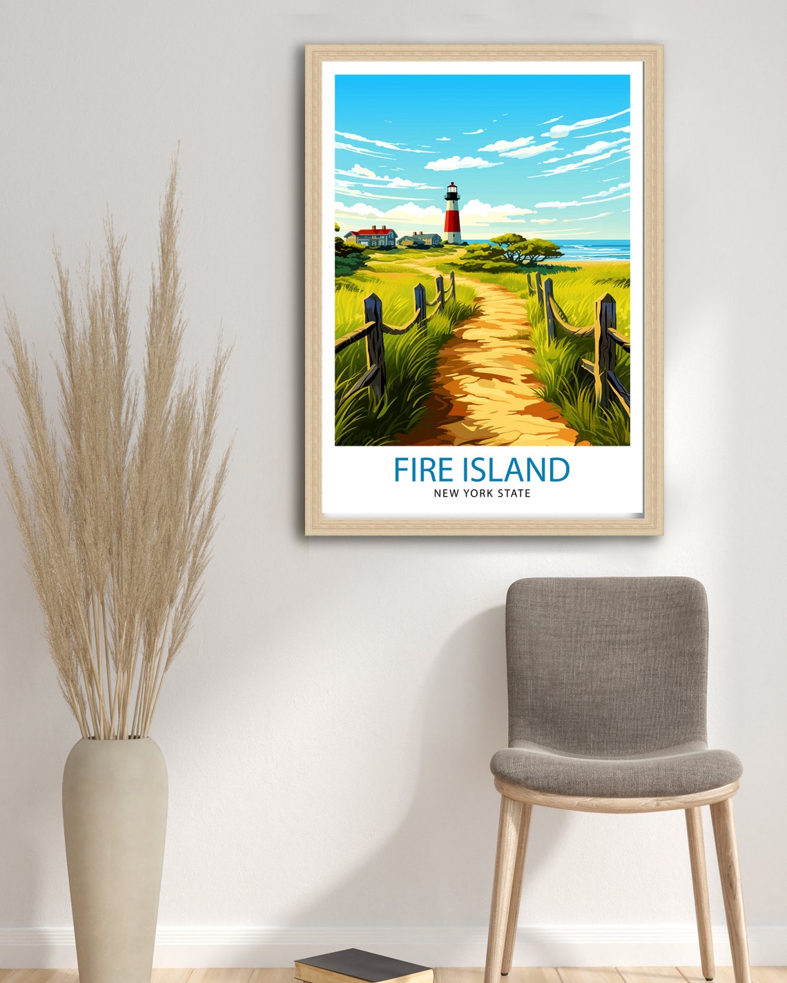 Fire Island New York Lighthouse Dune Path Seaside Retro Poster - Image 3