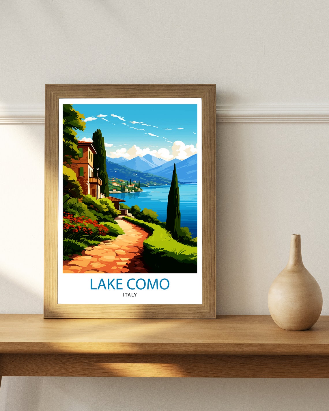 Lake Como Italy Lakeside Villa Stone Path Mountain View Travel Poster - Image 2