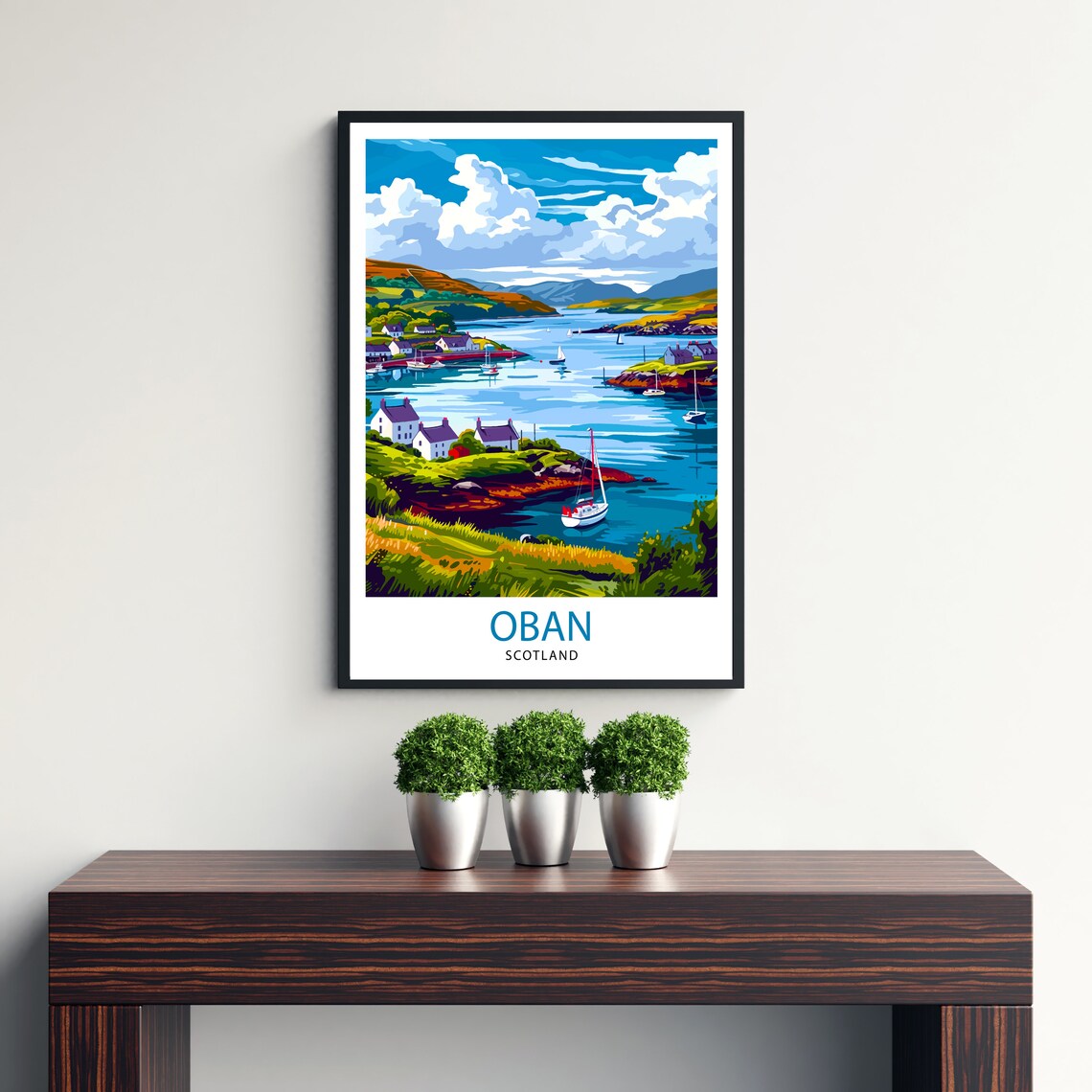 Oban Scotland Picturesque Harbour Bay Sailboats Cottages Art Poster - Image 3
