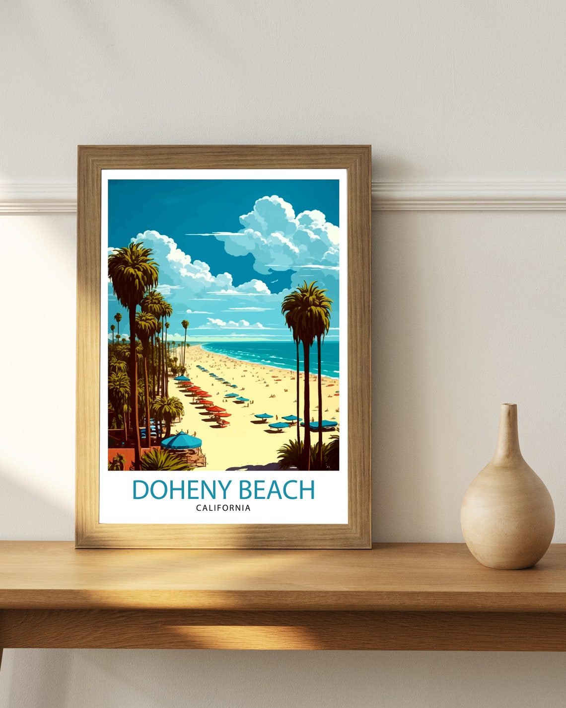 Doheny Beach California Palm Lined Shore Vintage Travel Poster - Image 3