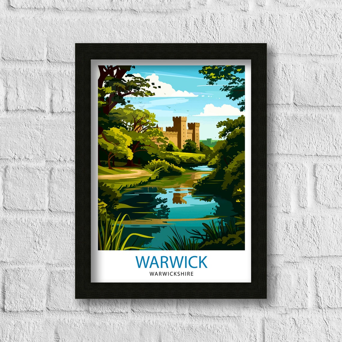 Warwick Warwickshire Castle Riverside Vintage Travel Art Poster - Image 3