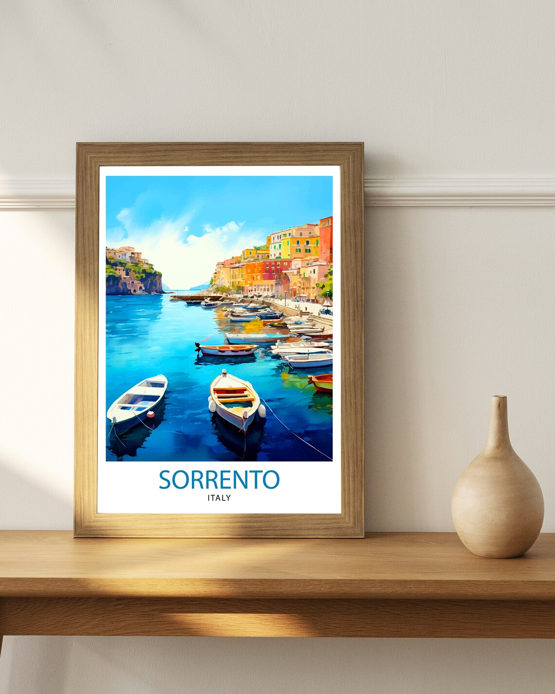 Sorrento Italy Marina Fishing Boats Colorful Houses Travel Poster - Image 2