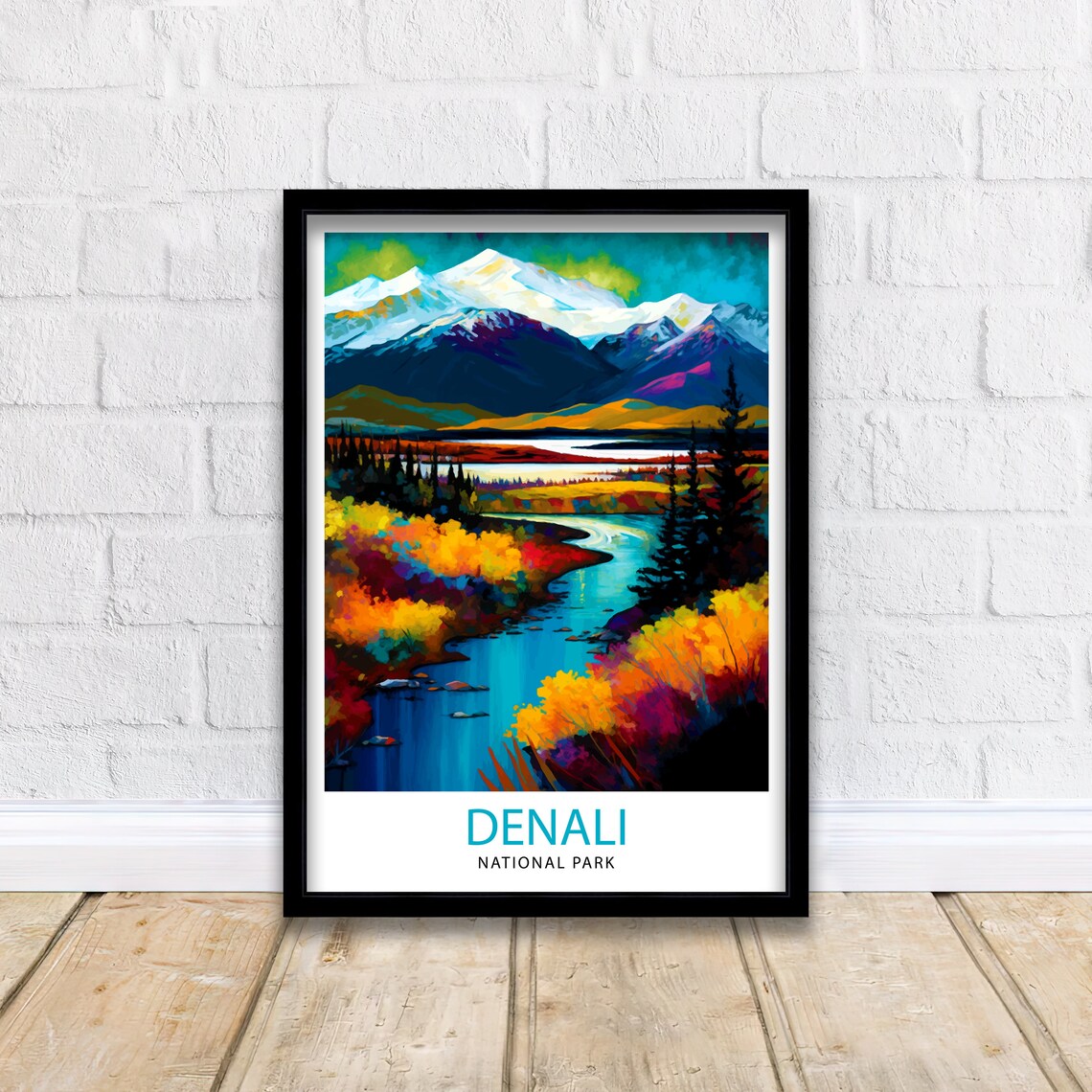 Denali National Park Alaska Vintage Travel Poster Snow Peak River - Image 2