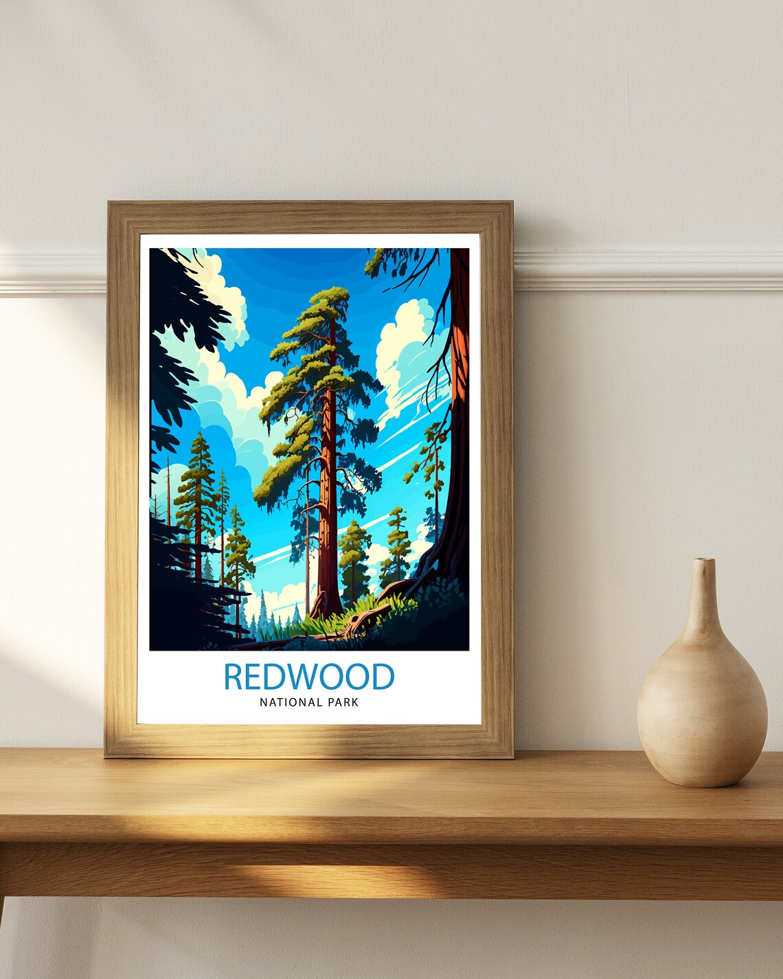 Redwood National Park Towering Redwood Trees Blue Sky Travel Poster - Image 2