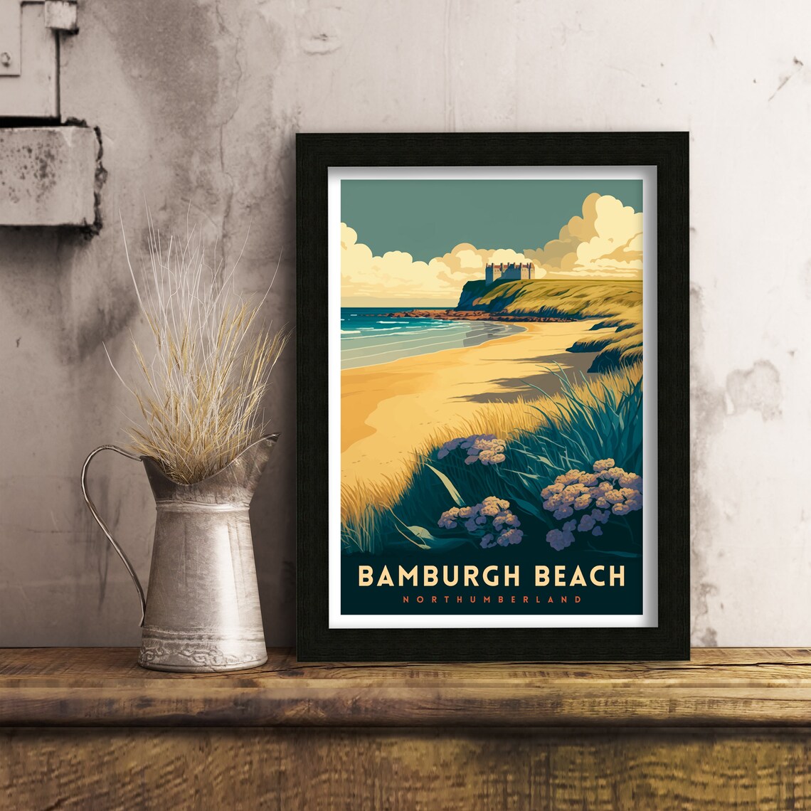 Bamburgh Beach Northumberland Castle Coast Golden Sand Waves Poster - Image 3