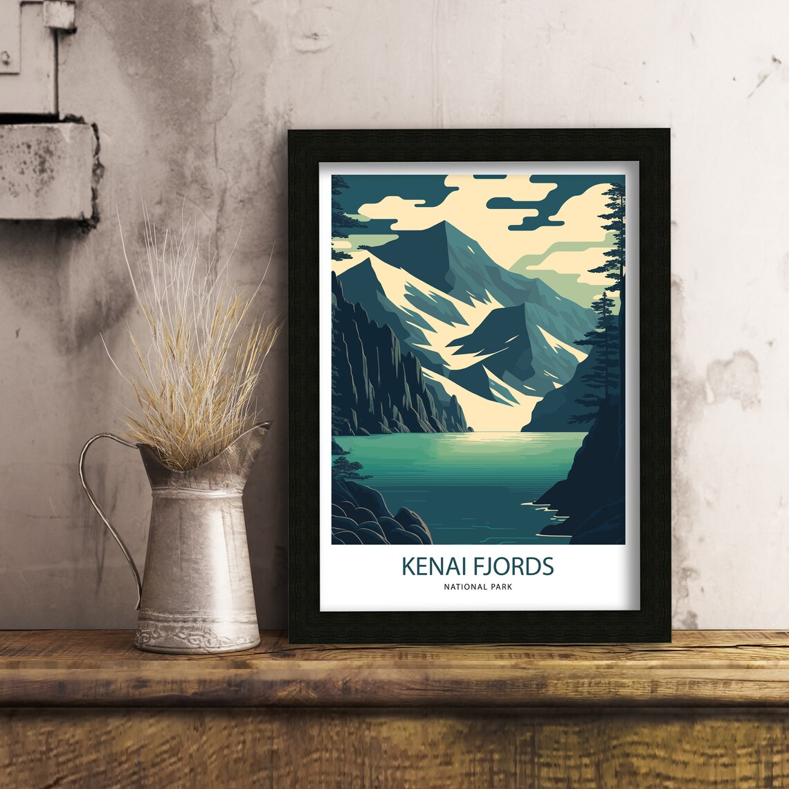 Kenai Fjords National Park Alaska Mountains Lake Vintage Travel Poster - Image 3