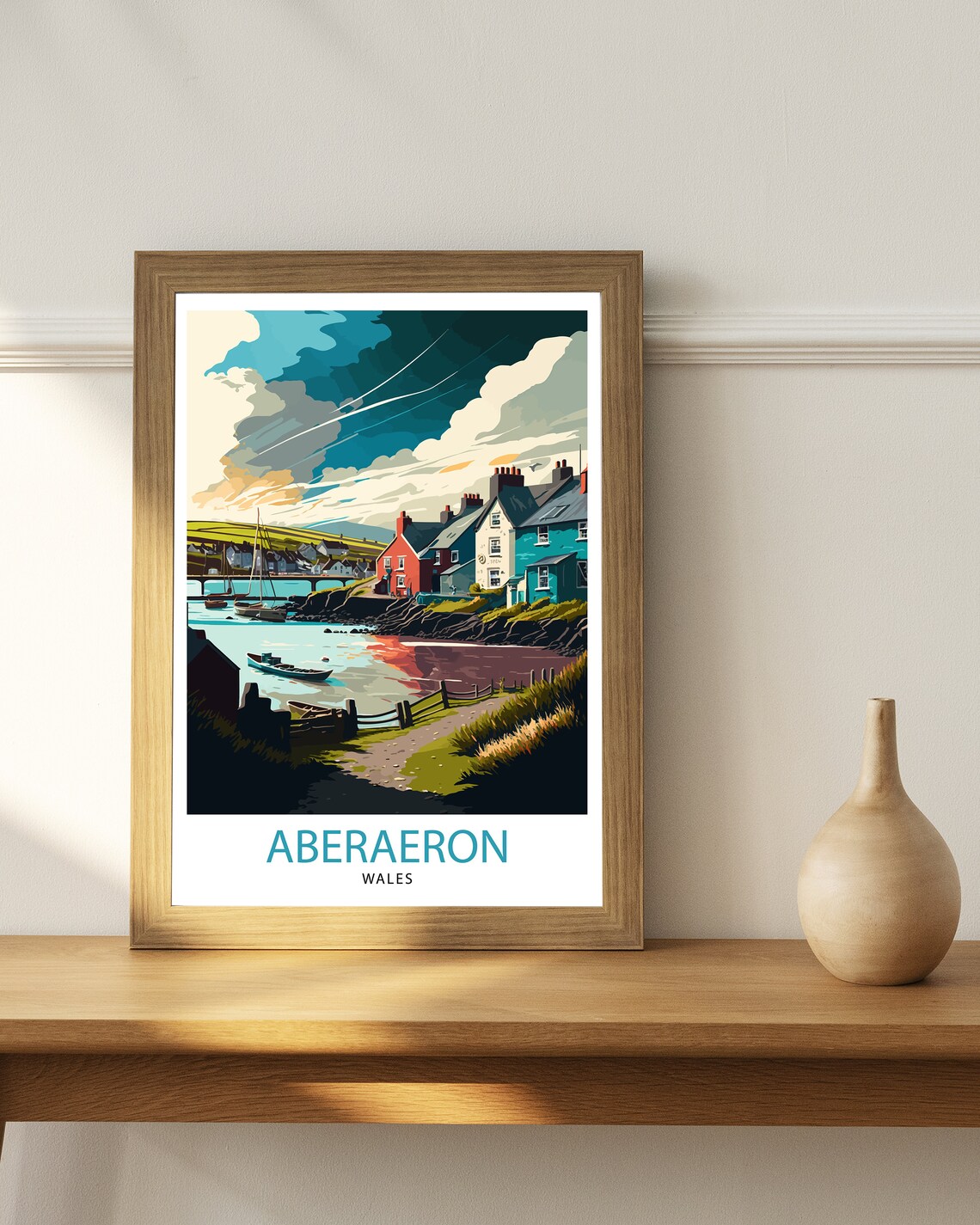 Aberaeron Wales Travel Poster, Welsh Coastal Town - Image 2