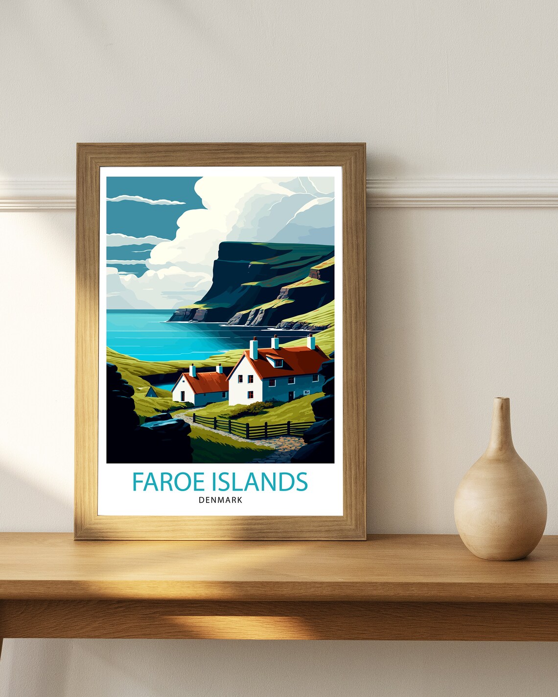Faroe Islands Denmark Sea Cliffs Houses Vintage Travel Poster Village - Image 3