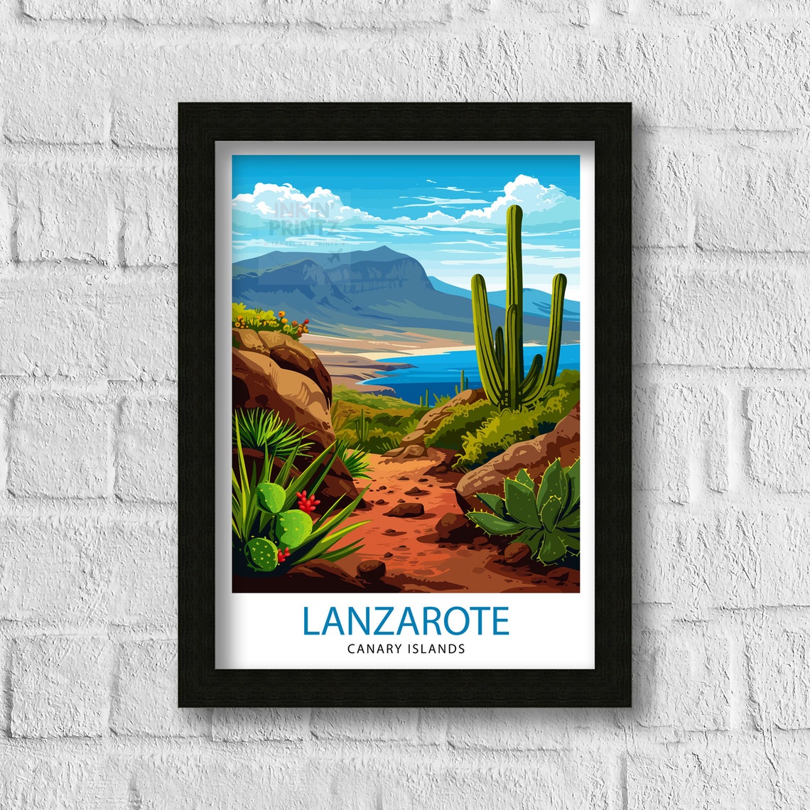 Lanzarote Canary Islands Desert Cactus Trail Travel Beautiful Poster - Image 3