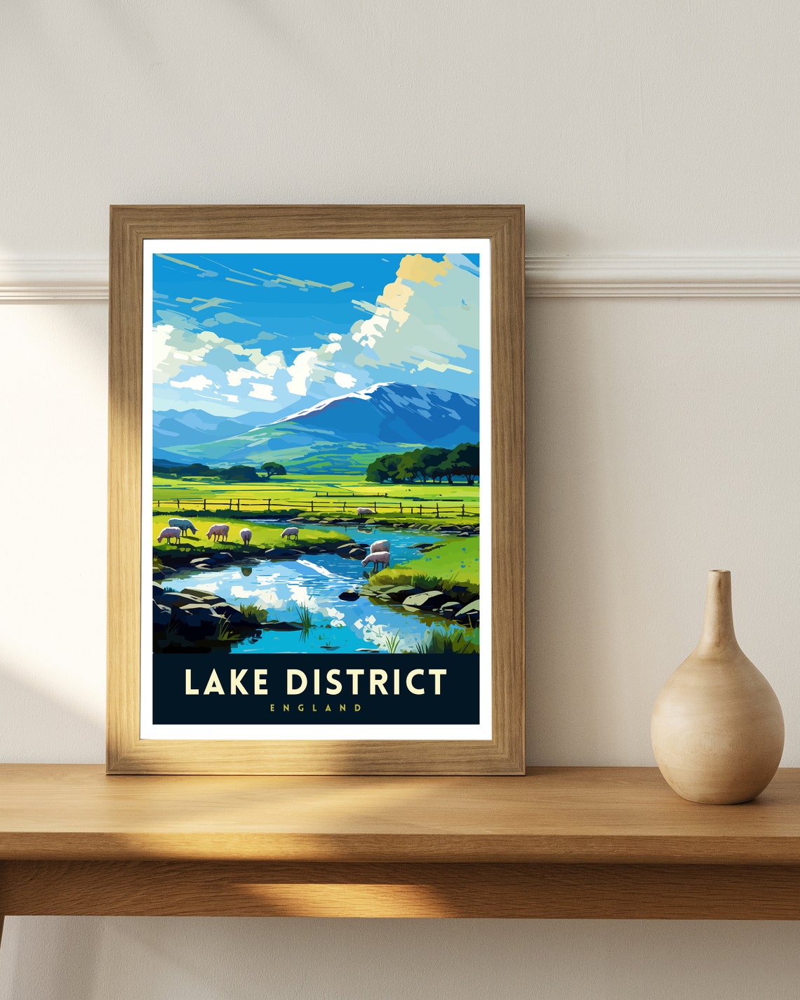 Lake District England Snow Peak Valley Stream Sheep Travel Poster - Image 3