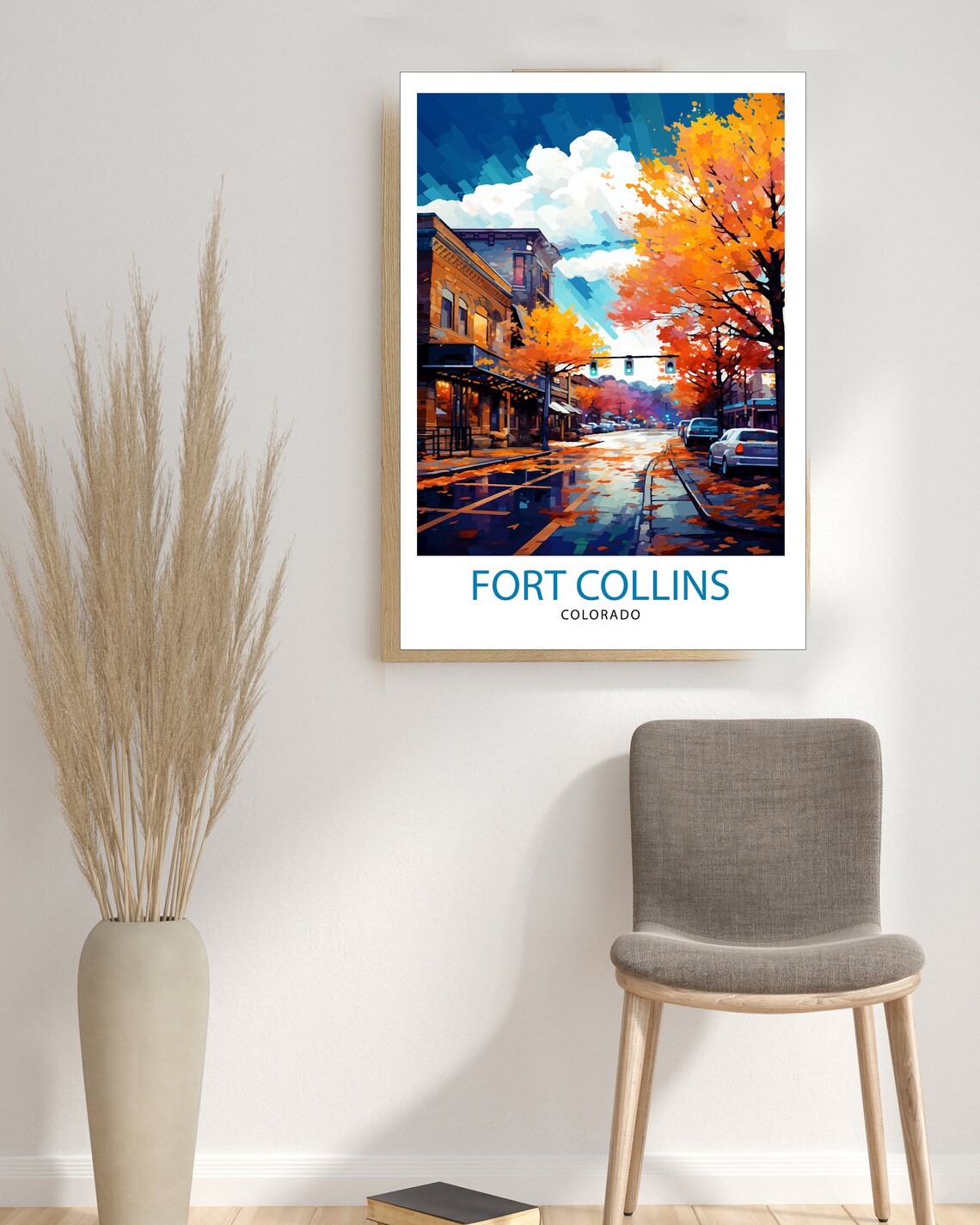 Fort Collins Colorado Golden Autumn Downtown Street Scene Poster - Image 3