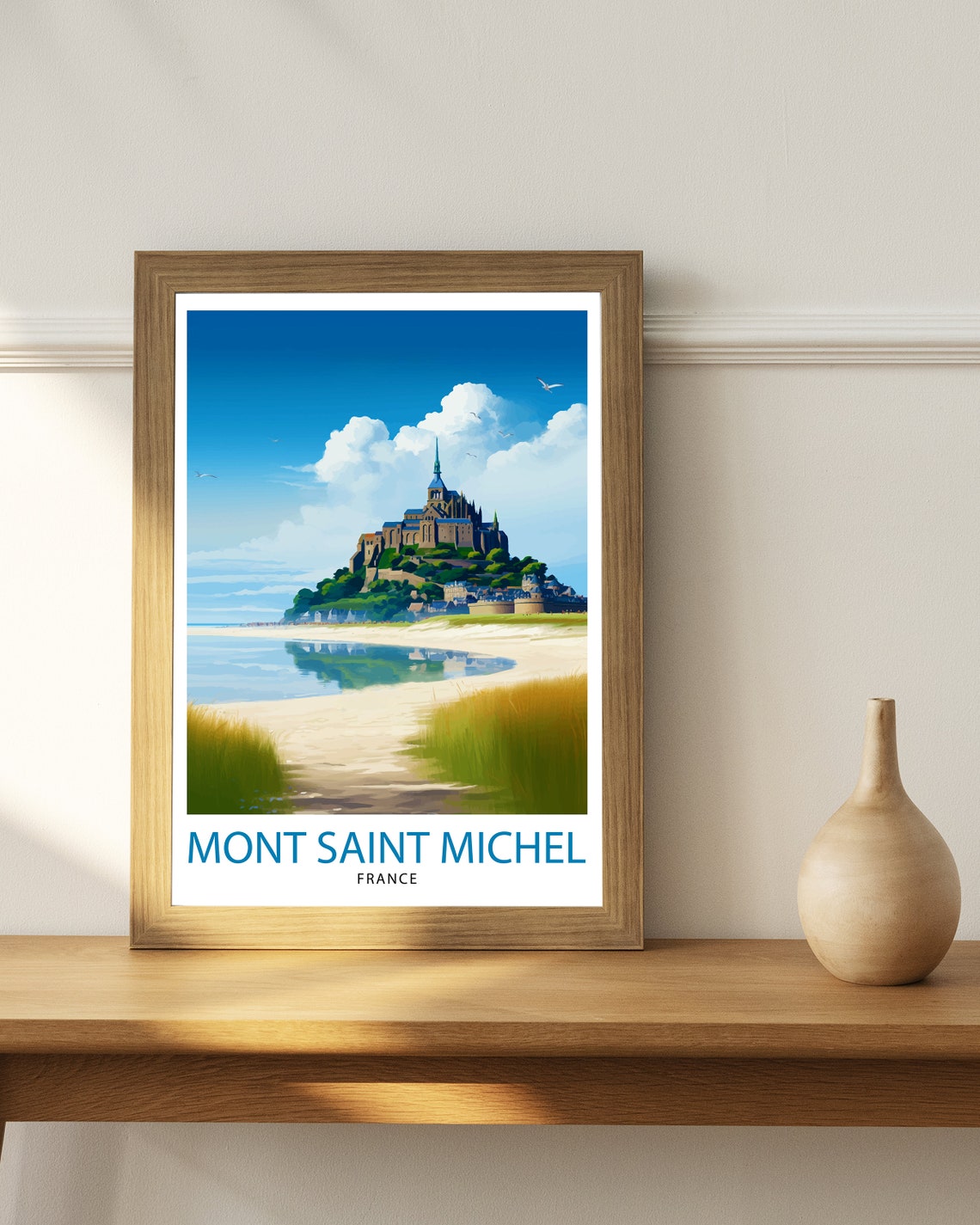 Mont Saint Michel Island Abbey Low Tide Sandy Causeway Poster - Image 3