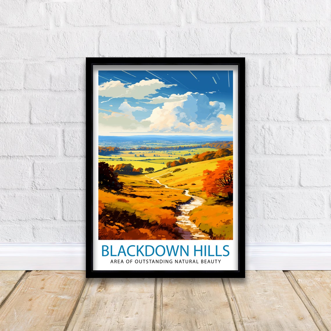 Blackdown Hills AONB Autumn Valley Stream Landscape Art Poster - Image 2