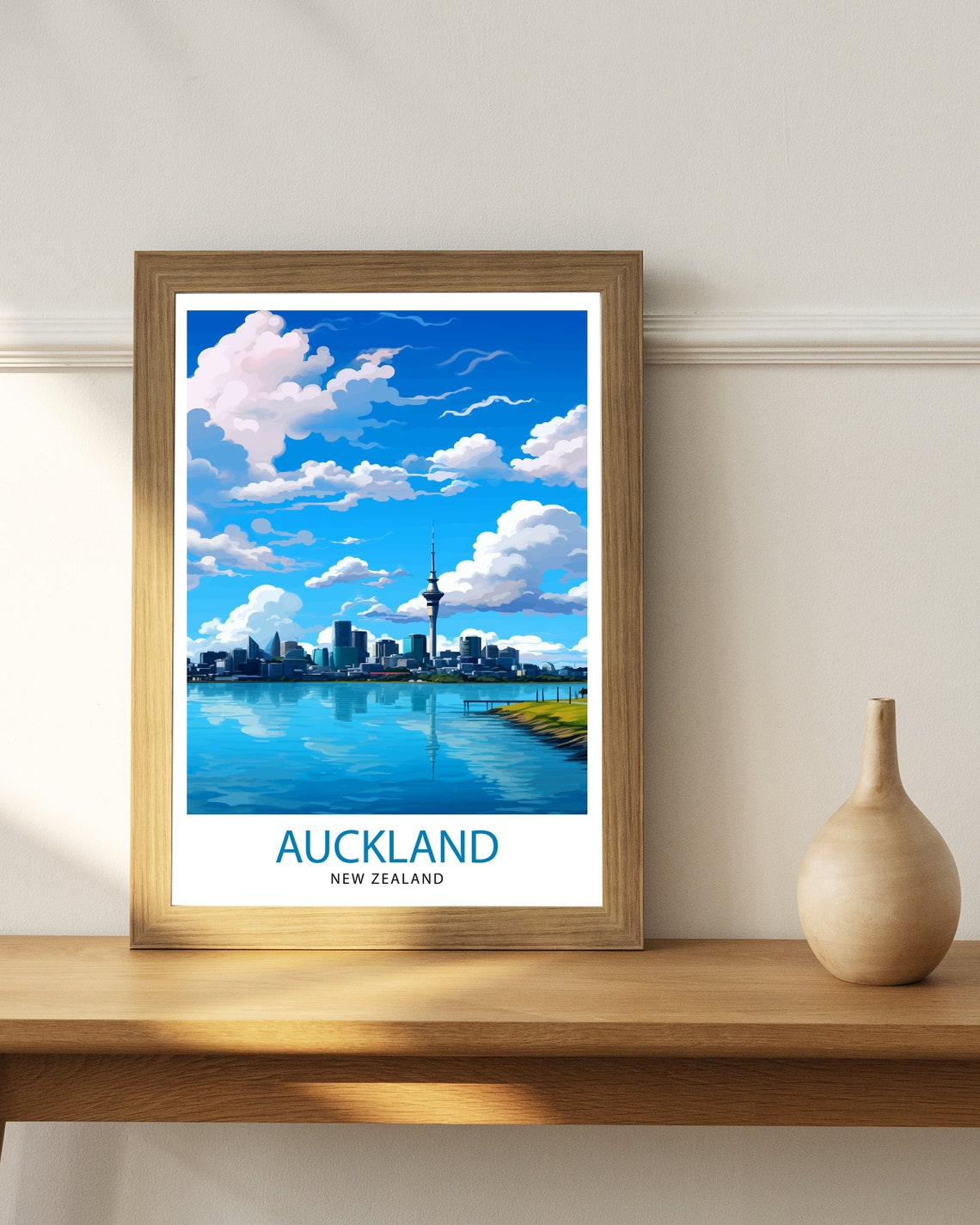 Auckland New Zealand Skyline Sky Tower Harbor Reflection City Poster - Image 3