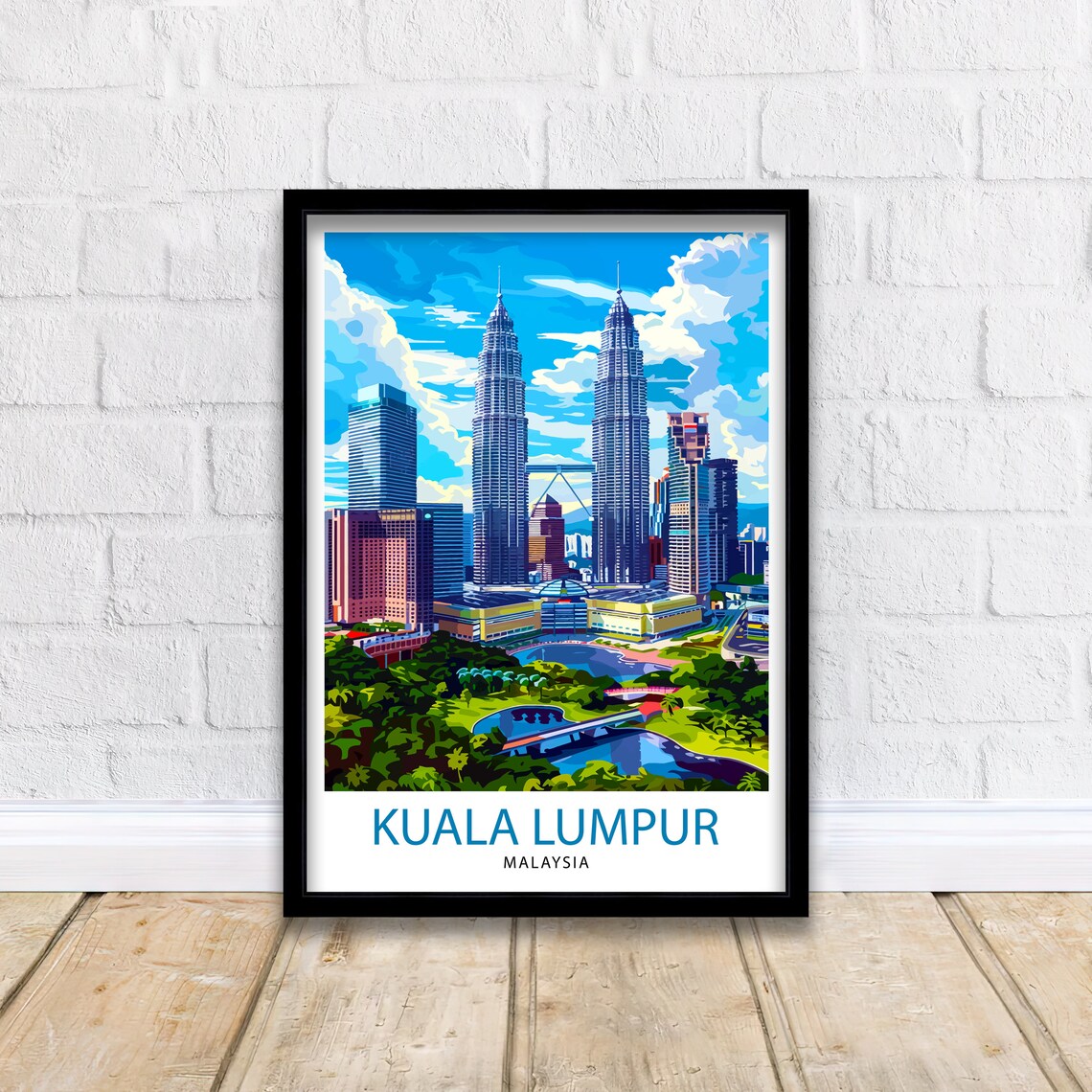 Kuala Lumpur Malaysia Travel Poster Petronas Towers City Skyline Art - Image 3