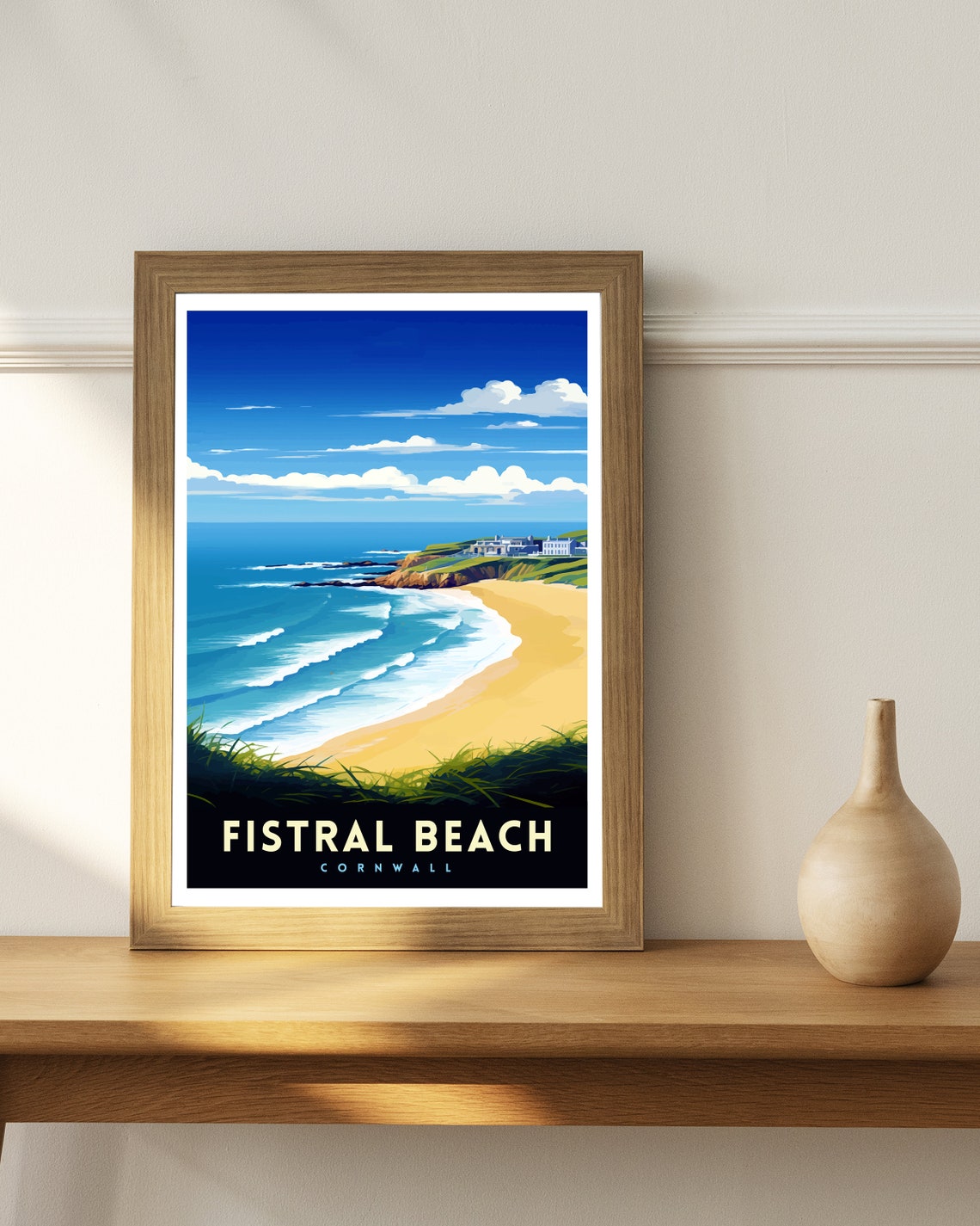 Fistral Beach Cornwall Golden Sand Bay and Cliff Top View Poster - Image 3