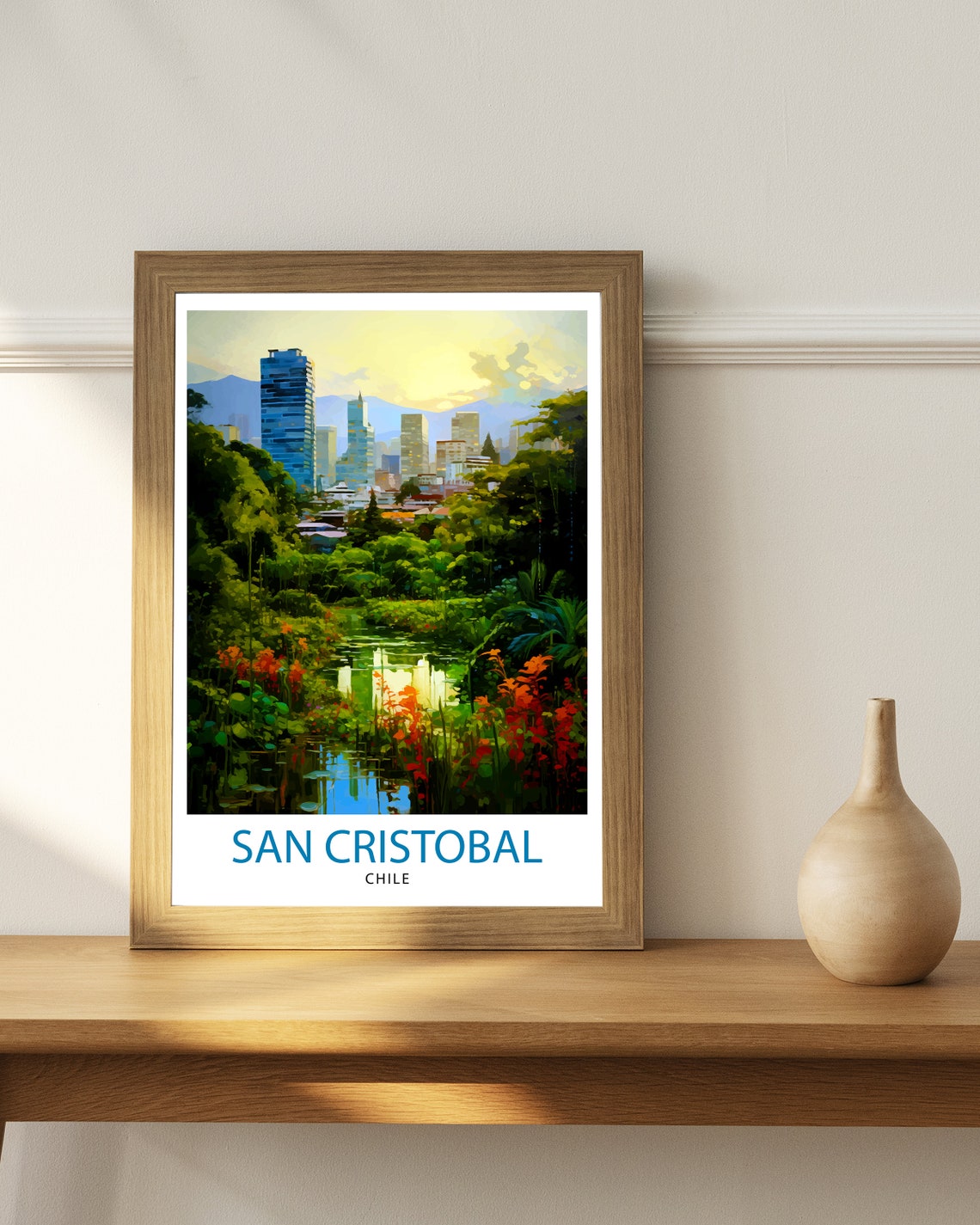 San Cristobal Chile Travel Print San Cristobal Wall Decor San Cristobal Poster Chile Travel Prints San Cristobal Art Print San Cristobal - Image 3