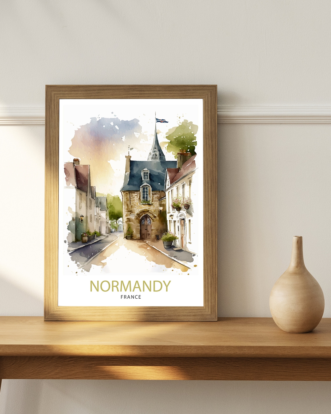 Normandy France Watercolor Village Street Historic Travel Poster - Image 3