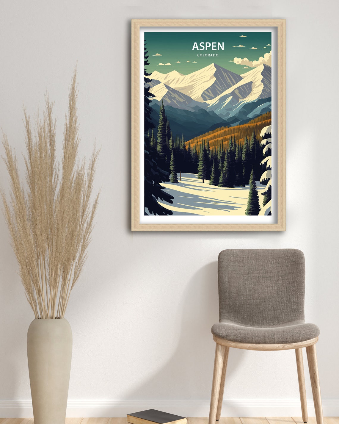 Aspen Colorado Snowy Mountain Peak Winter Travel Landscape Poster - Image 3