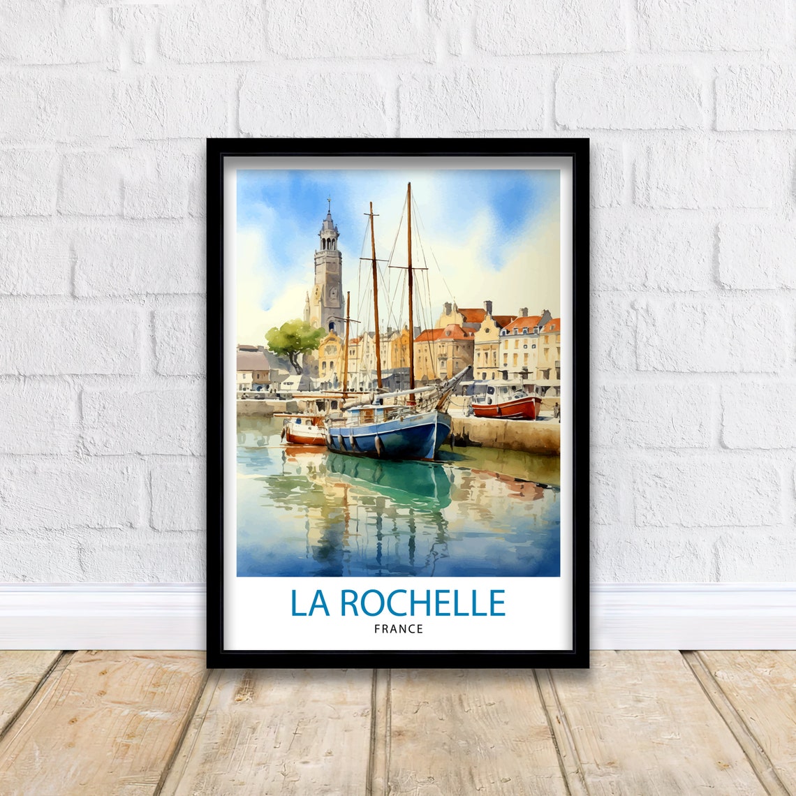 La Rochelle France Old Harbor Tall Ship Watercolor Scene Poster - Image 2