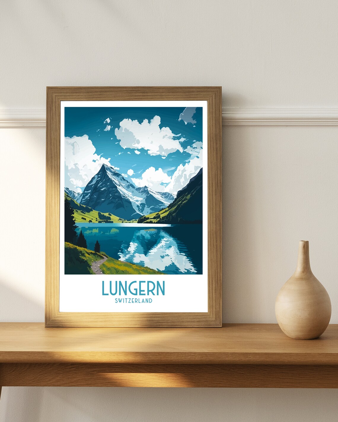 Lungern Switzerland Alpine Lake Mountain Retro Travel Poster - Image 2