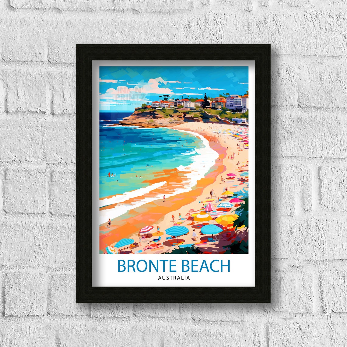 Bronte Beach Australia Summer Crowd Colorful Umbrellas Poster - Image 3