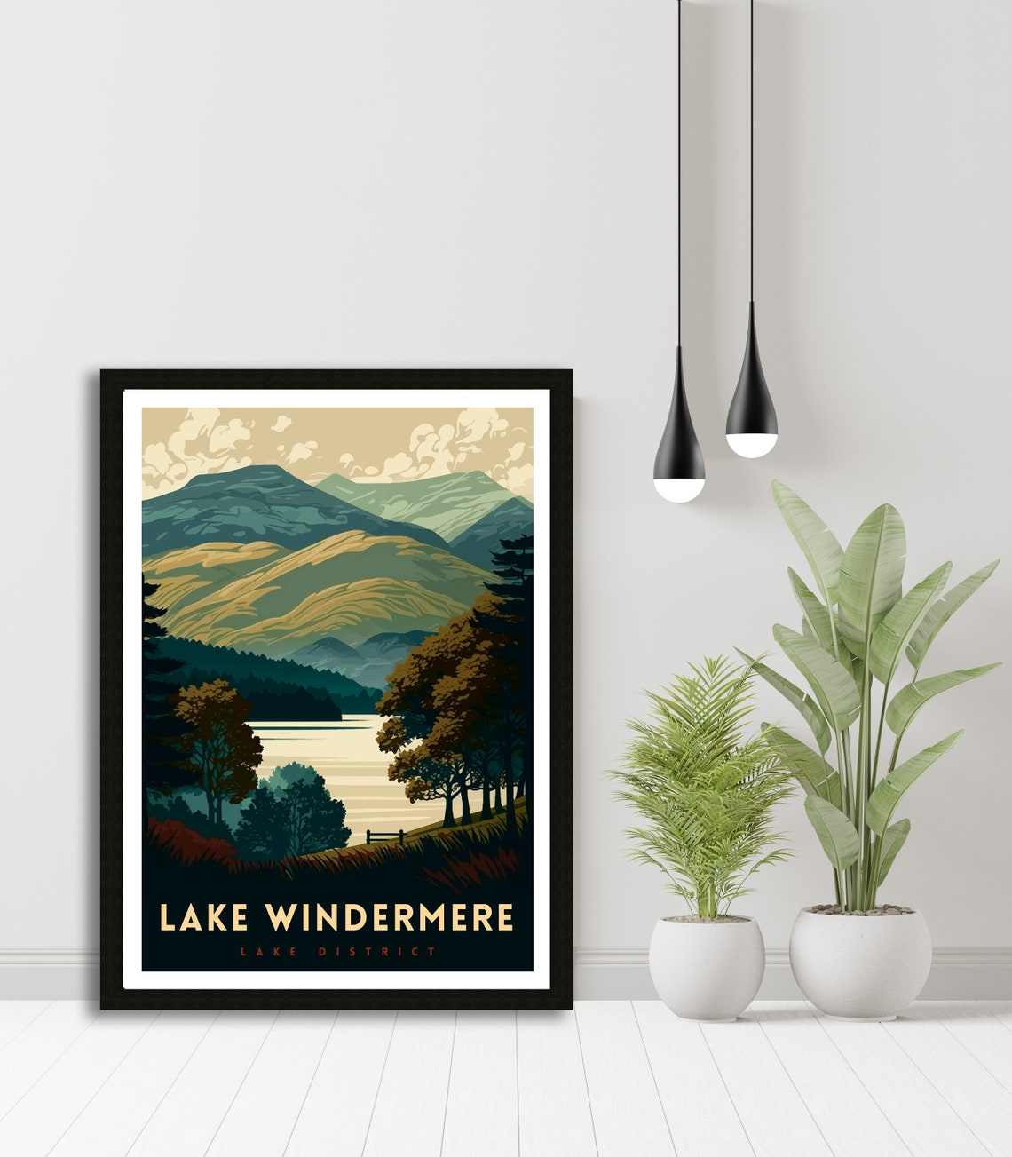 Lake Windermere Lake District Rolling Hills Trees Vintage Style Poster - Image 2