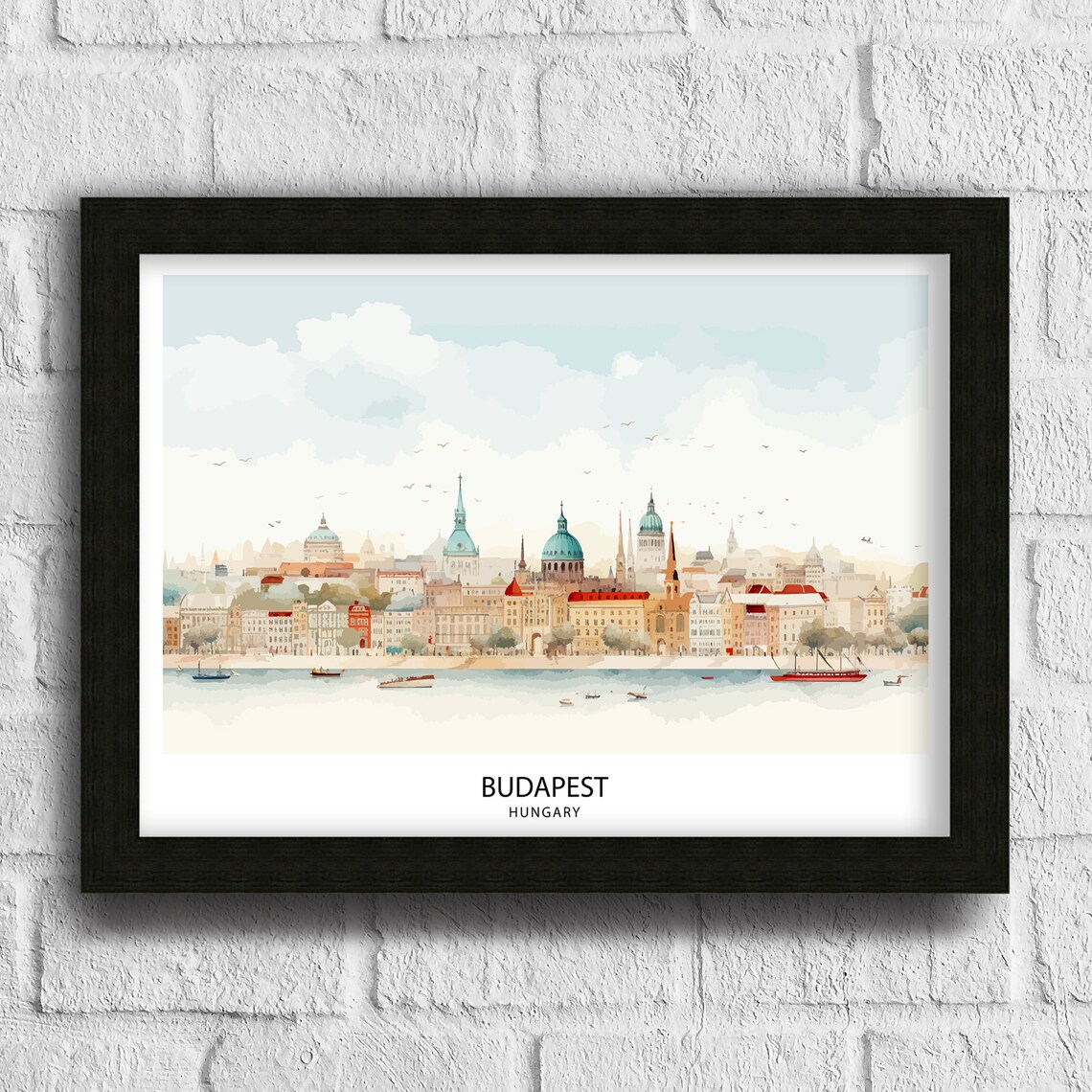 Budapest Hungary Danube River Watercolor Historic Cityscape Travel Poster - Image 3