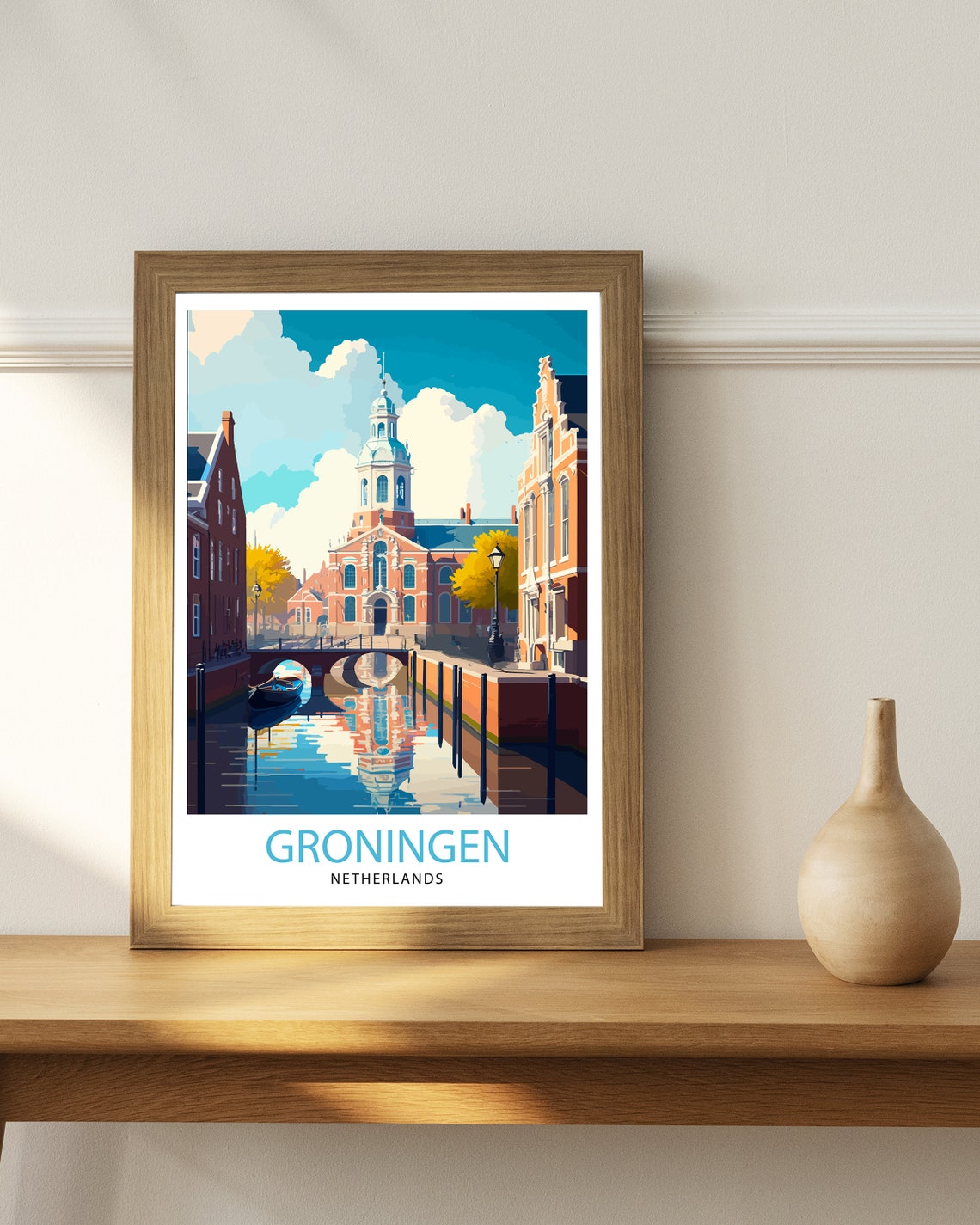 Groningen Netherlands Canal Town Church Tower Vintage Art Poster - Image 3