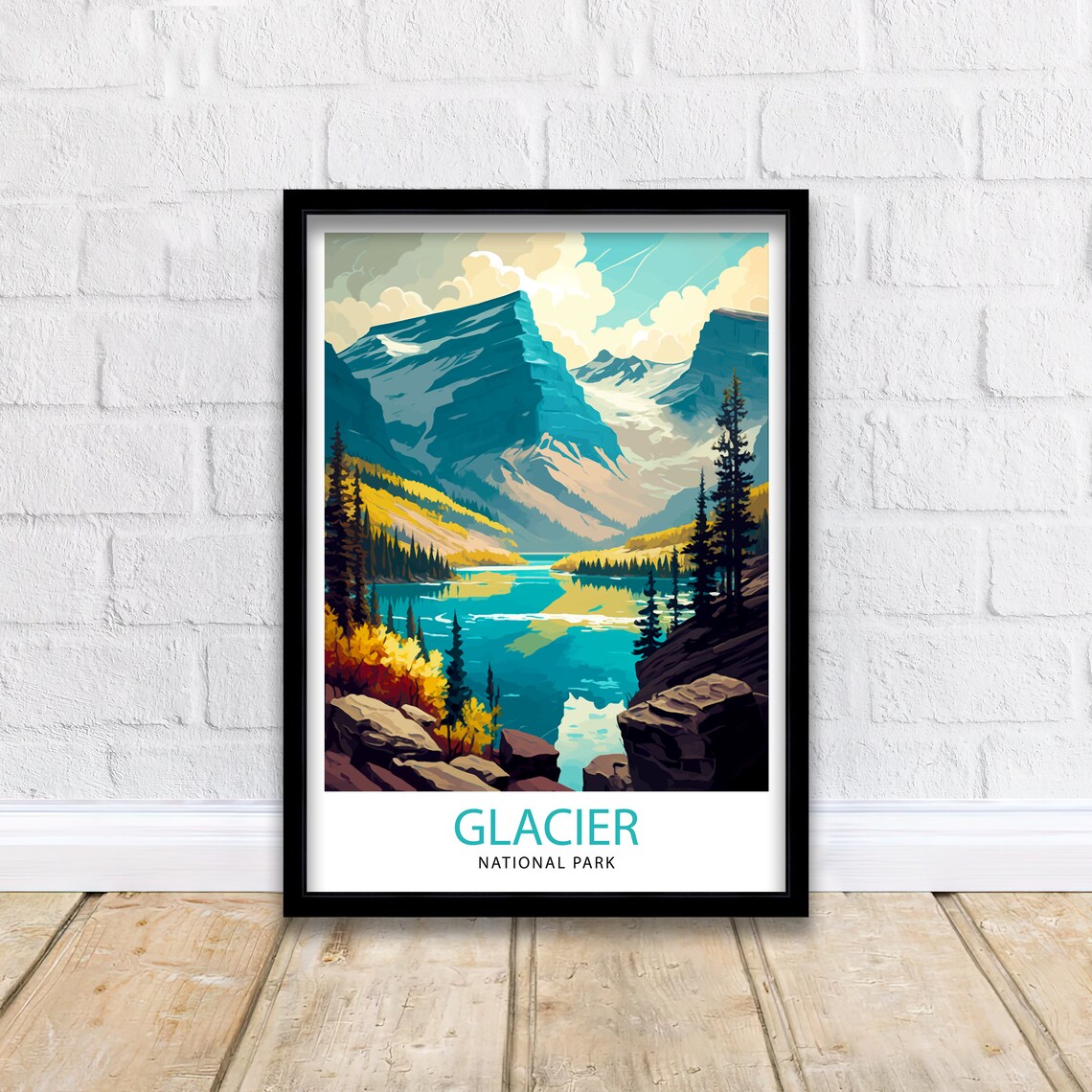 Glacier National Park Montana Glacier Peaks Lake Vintage Travel Poster - Image 2