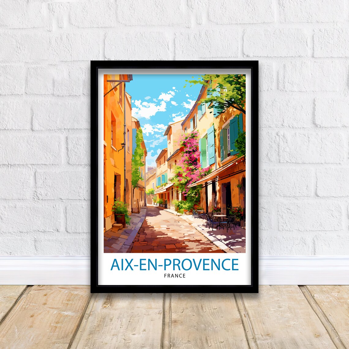 Aix en Provence France Sunlit Old Street Bougainvillea Travel Poster - Image 2