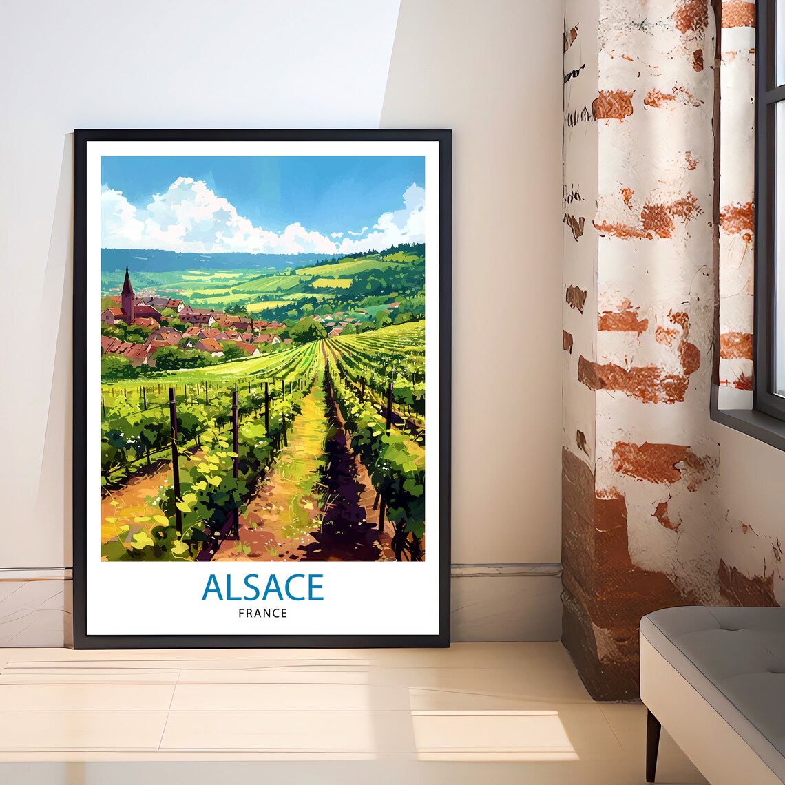 Alsace France Vineyards Village Church Valley Vintage Travel Poster - Image 3