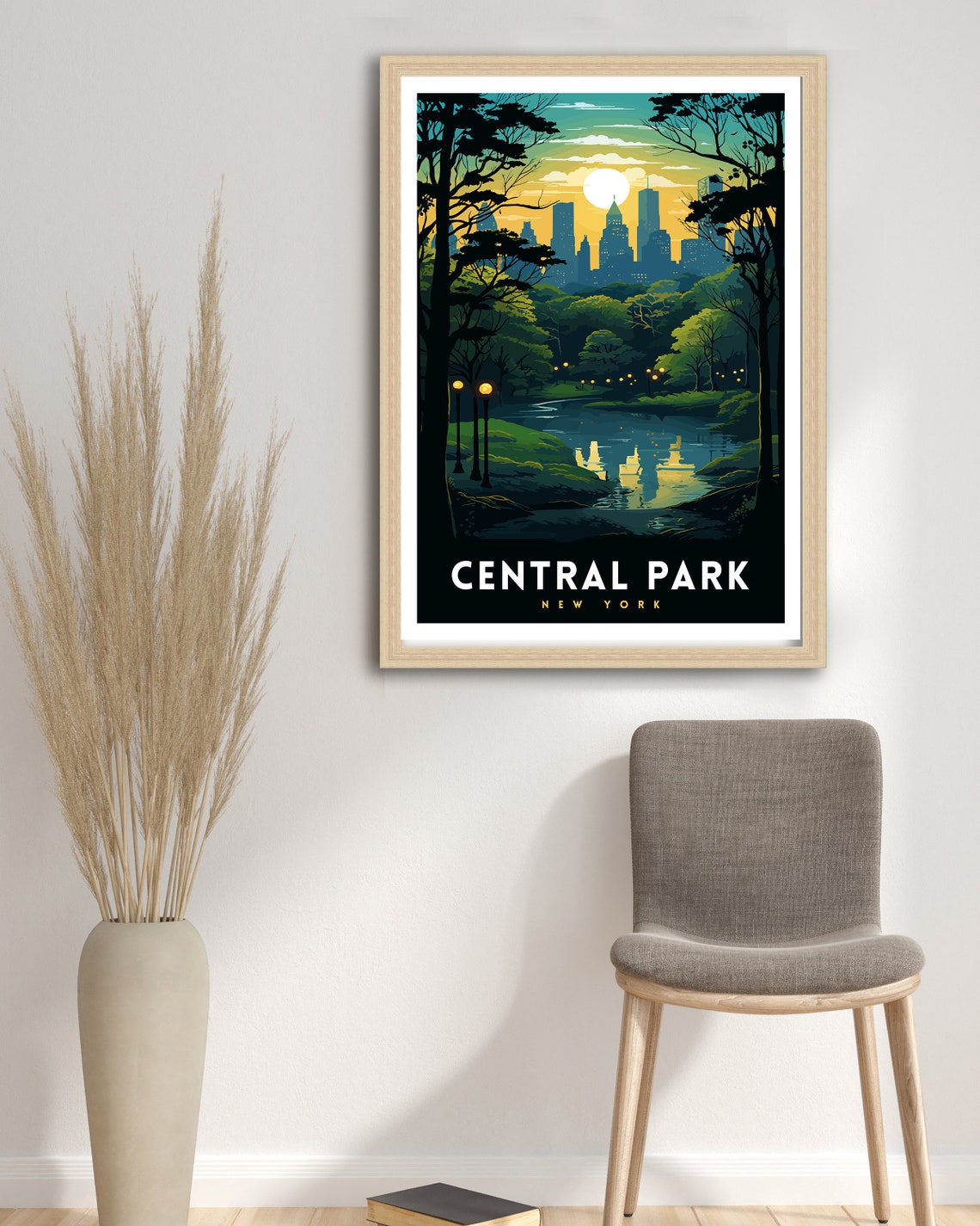Central Park New York Sunset Skyline Lake Night Lights Poster - Image 3