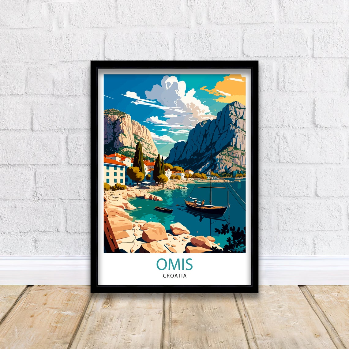 Omis Croatia Coastal Town Dramatic Mountains Sailing Travel Poster - Image 3