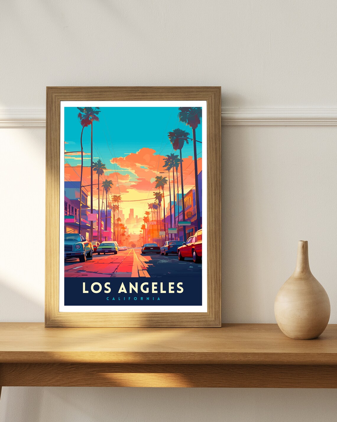 Los Angeles California Palm Boulevard Sunset Retro Street Scene Poster - Image 2