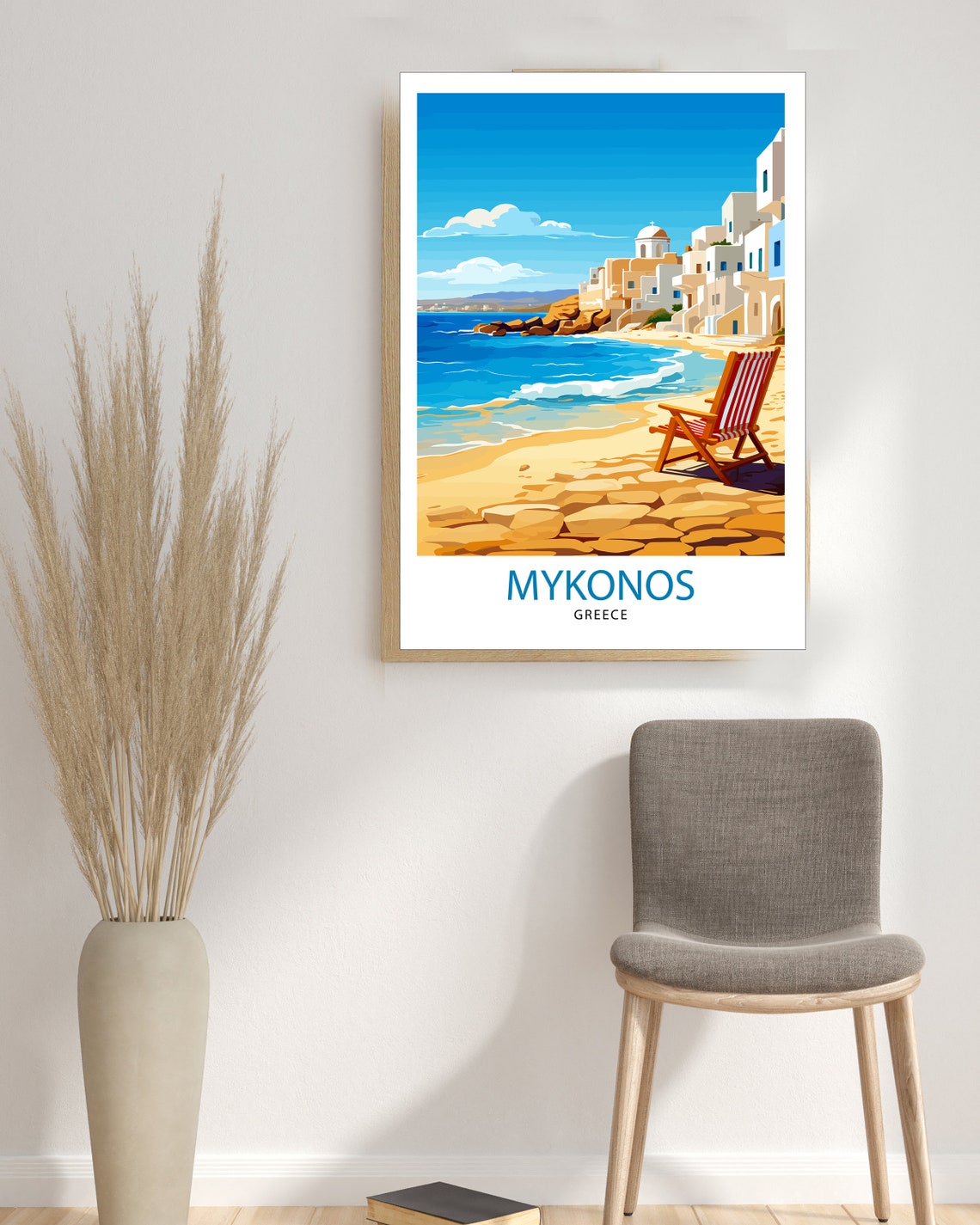 Mykonos Greece Beach Deck Chair Whitewashed Town Island Poster - Image 3