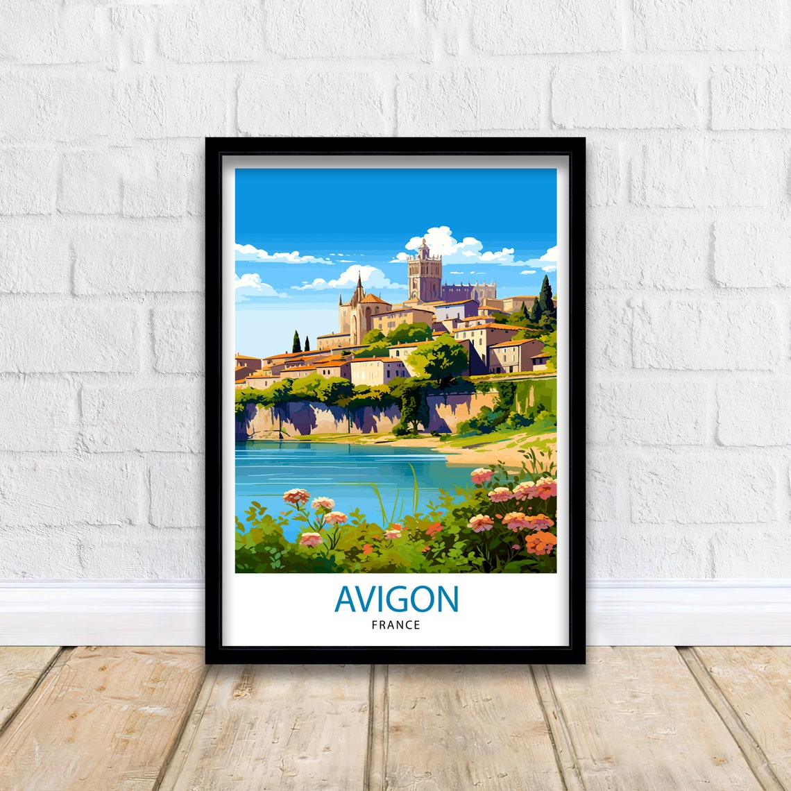 Avignon France Hilltop Palace River Flowers Provence View Poster - Image 2