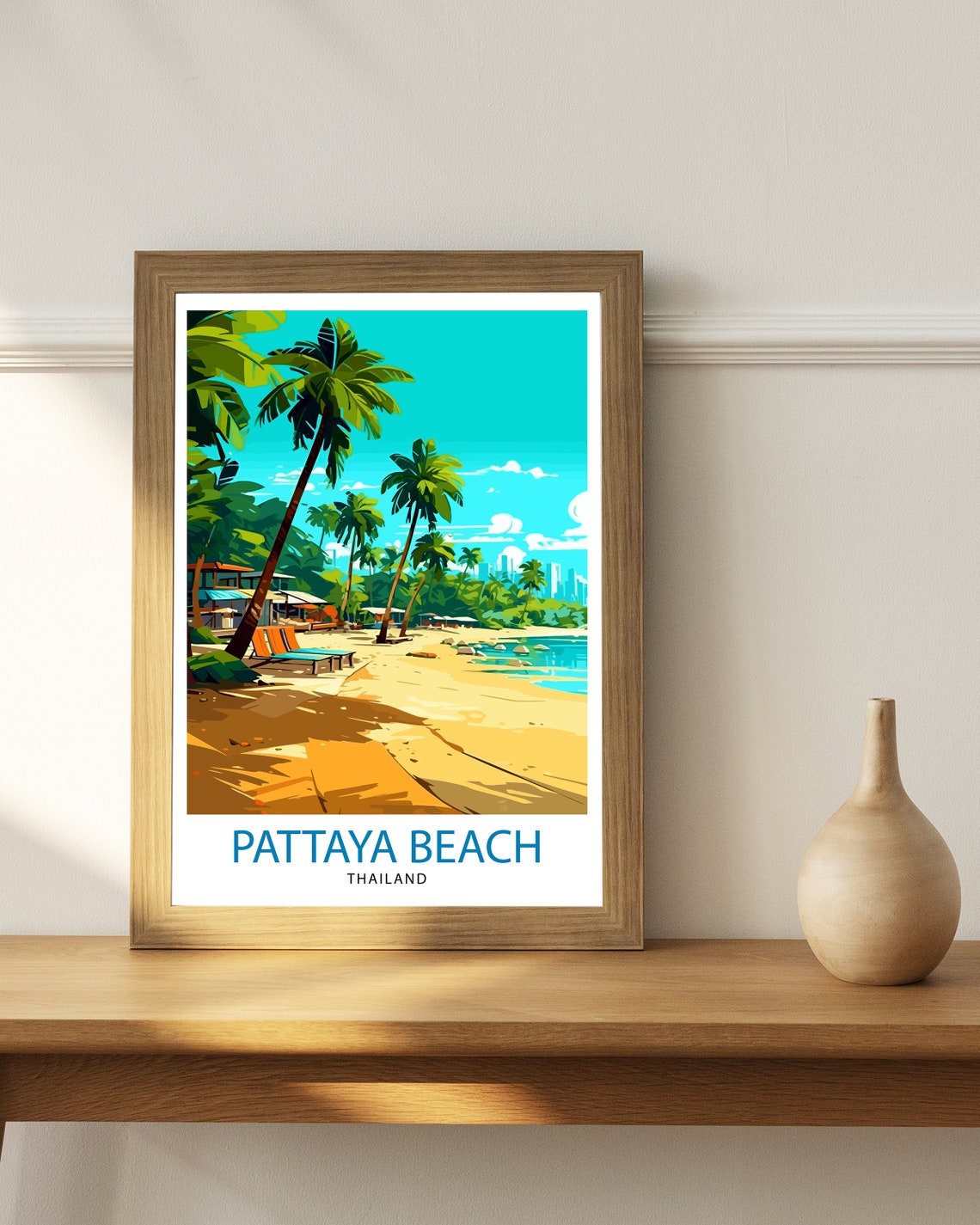 Pattaya Beach Thailand Palm Trees Sand Loungers Skyline Poster - Image 2