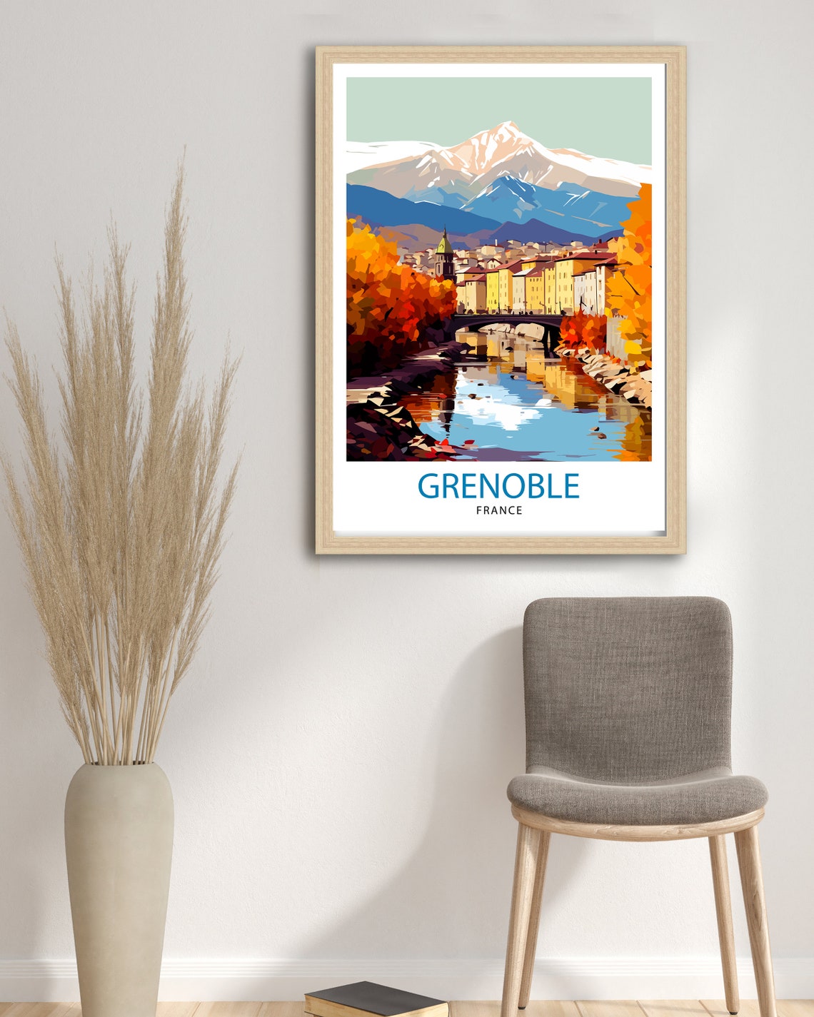 Grenoble France Autumn River and Snowy Alps Mountain City Poster - Image 3