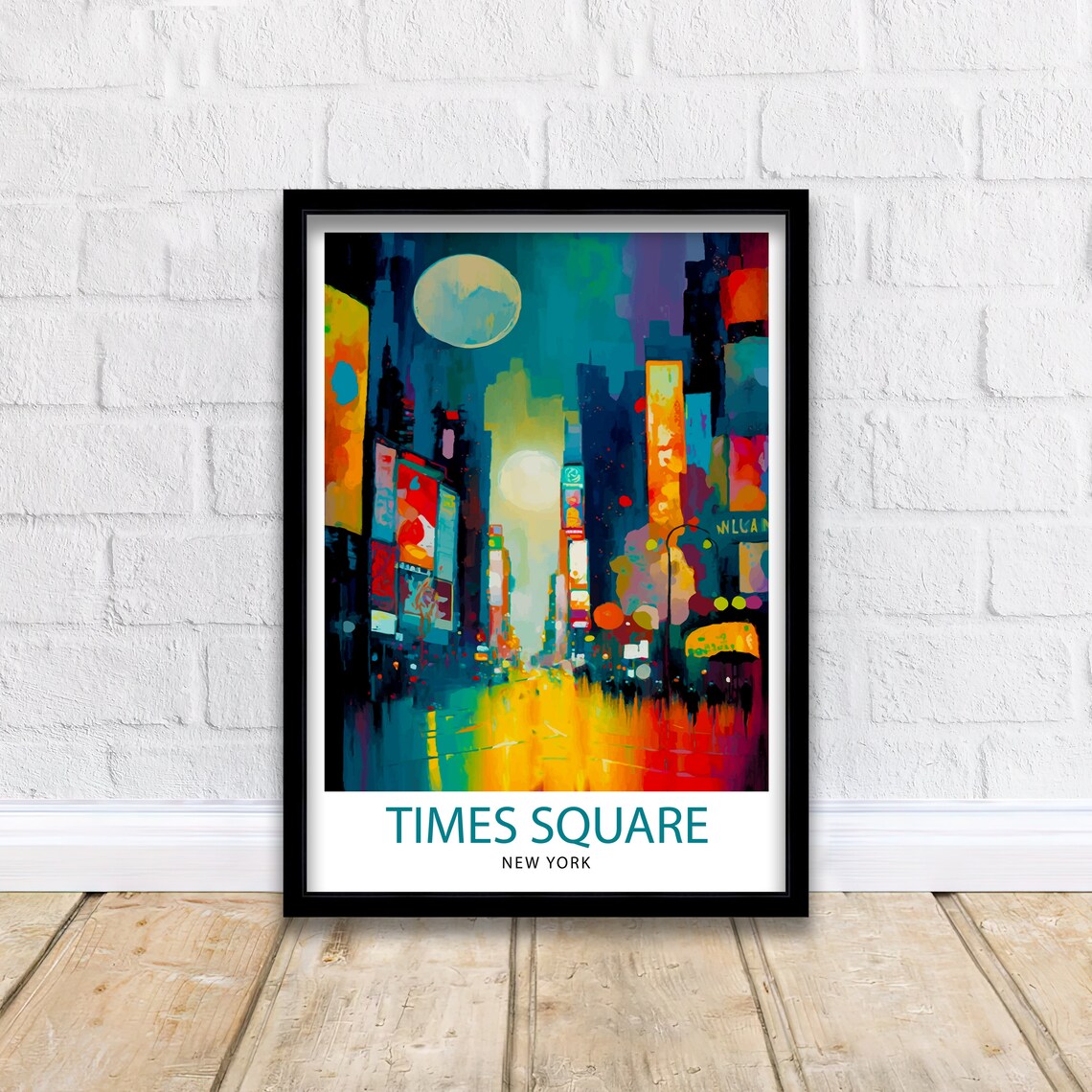 Times Square New York Night Cityscape Vintage Neon Travel Poster - Image 2