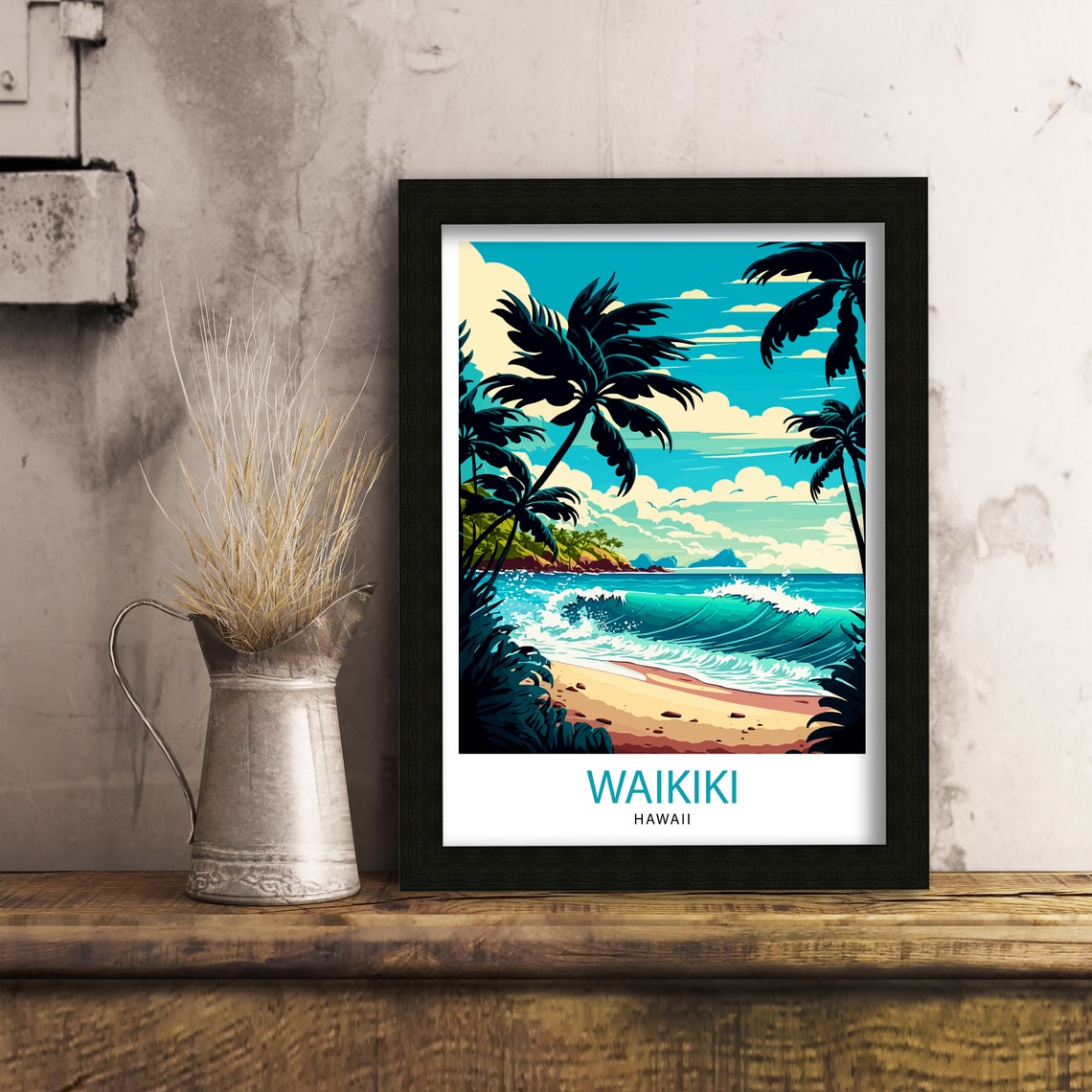 Waikiki Travel Print Waikiki Wall Art Hawaii Poster Waikiki Beach Print Travel Decor Hawaii Art Print Waikiki Illustration - Image 3