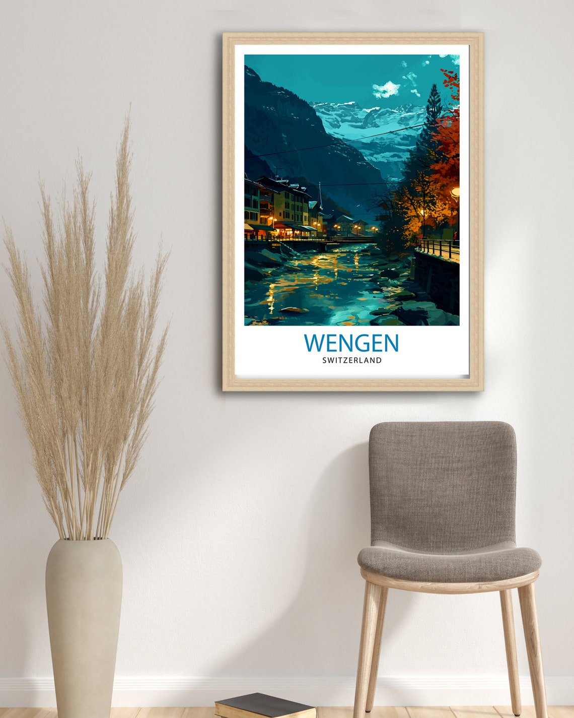 Wengen Switzerland Evening River Village Alpine Night View Poster - Image 2