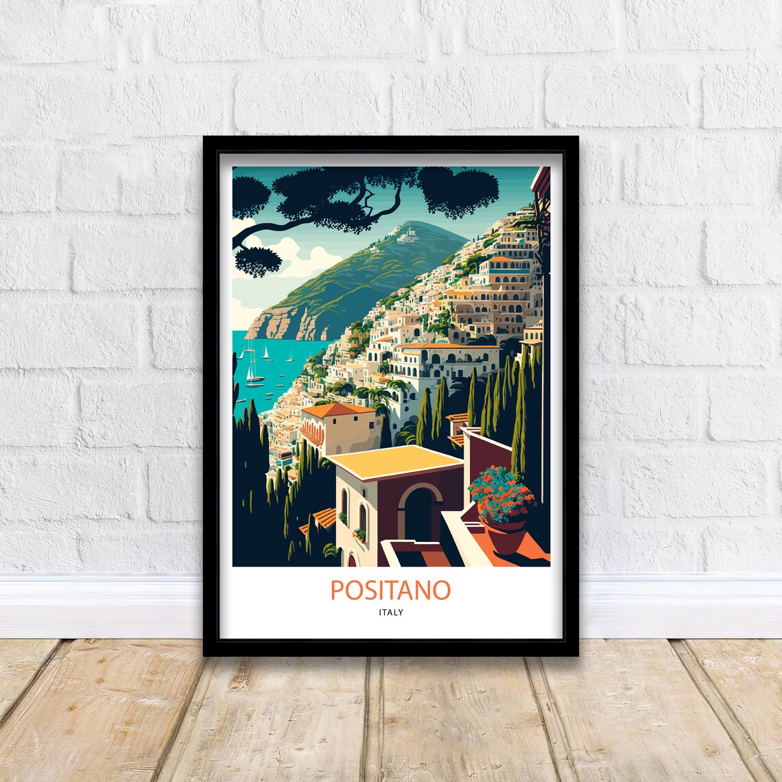 Positano Italy Cliffside Village Amalfi Coast Sea View Travel Poster - Image 2