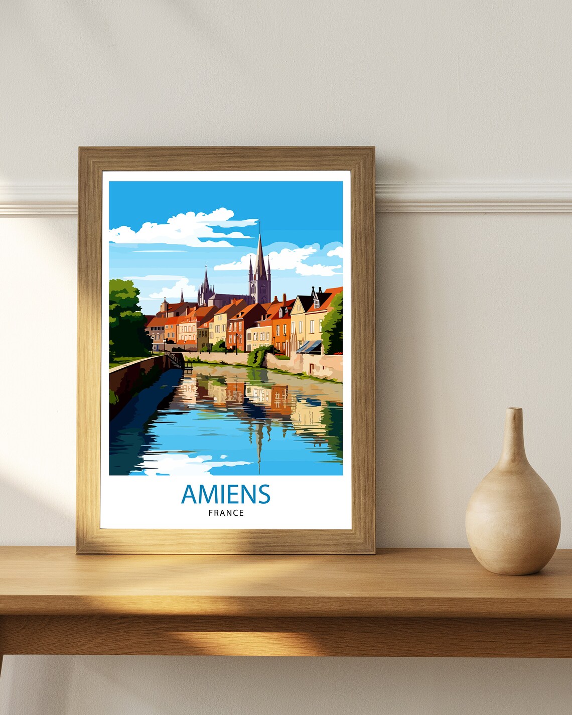 Amiens France Canal Cathedral Spires Colorful Reflections Poster - Image 3