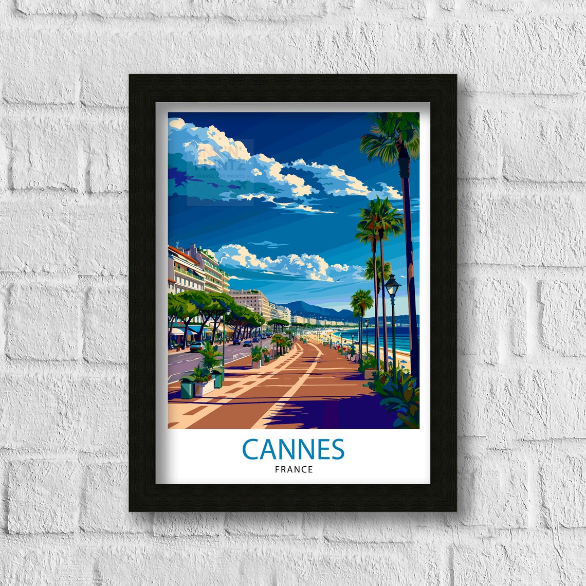 Cannes France French Riviera Promenade Palm Tree Travel Poster - Image 3