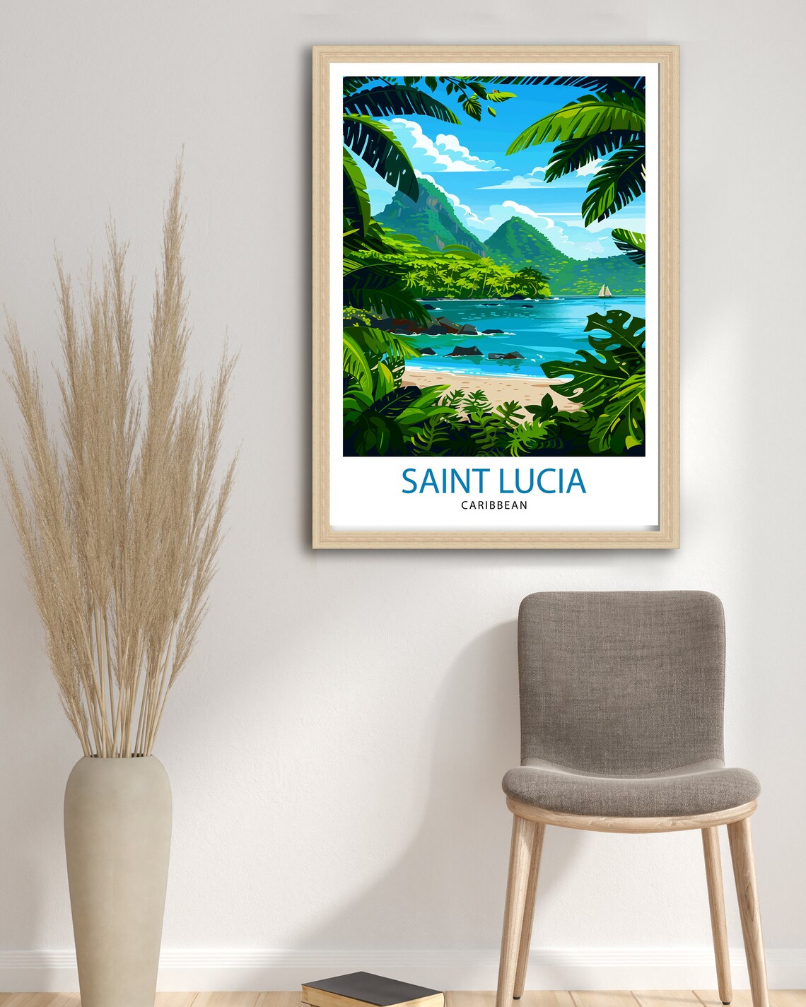 St Lucia Caribbean Travel Poster, Pitons View Art Print - Image 2