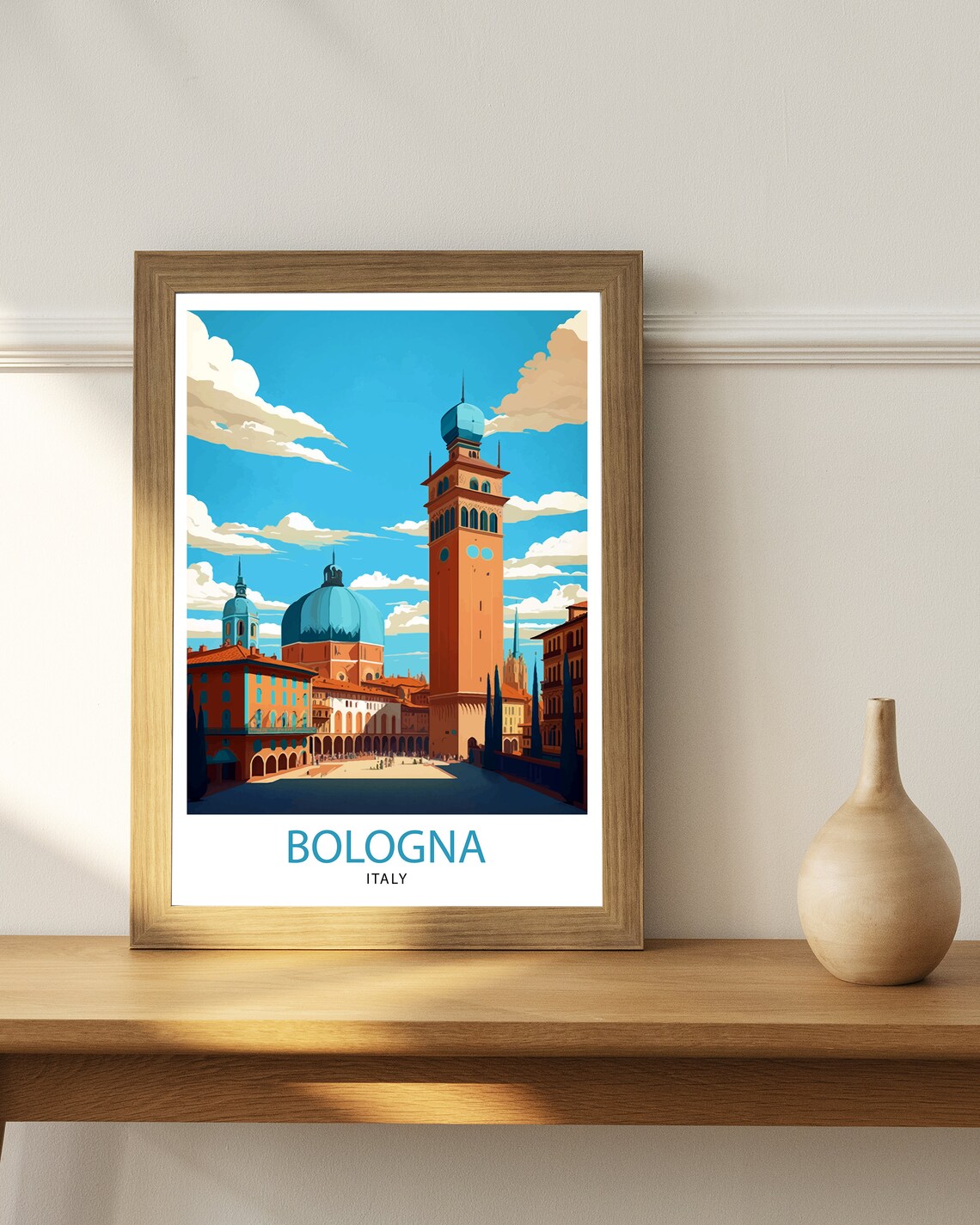 Bologna Italy Historic Sunlit Towers Piazza Cityscape Travel Poster - Image 3