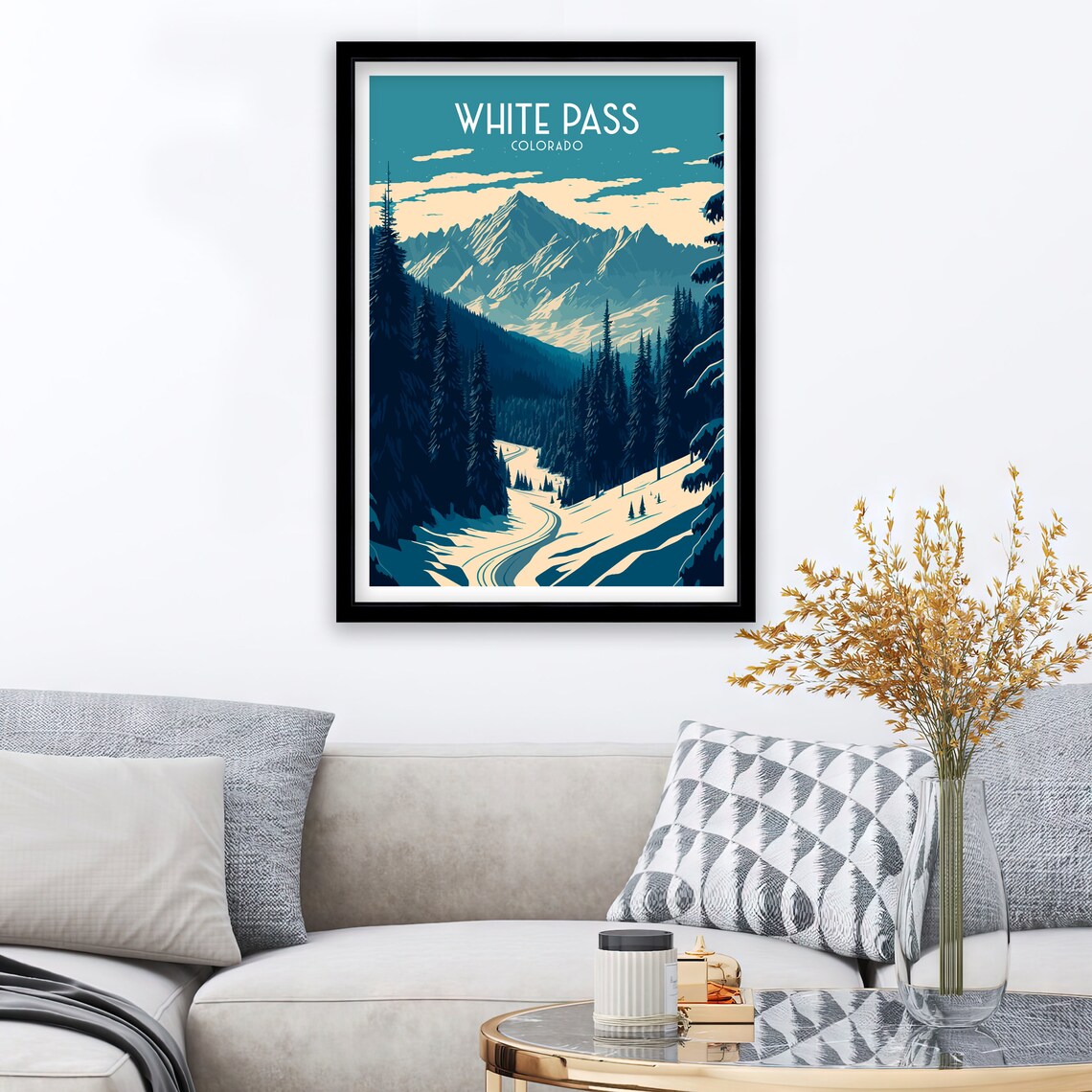 White Pass Colorado Snowy Mountain Pines Retro Travel Poster - Image 2