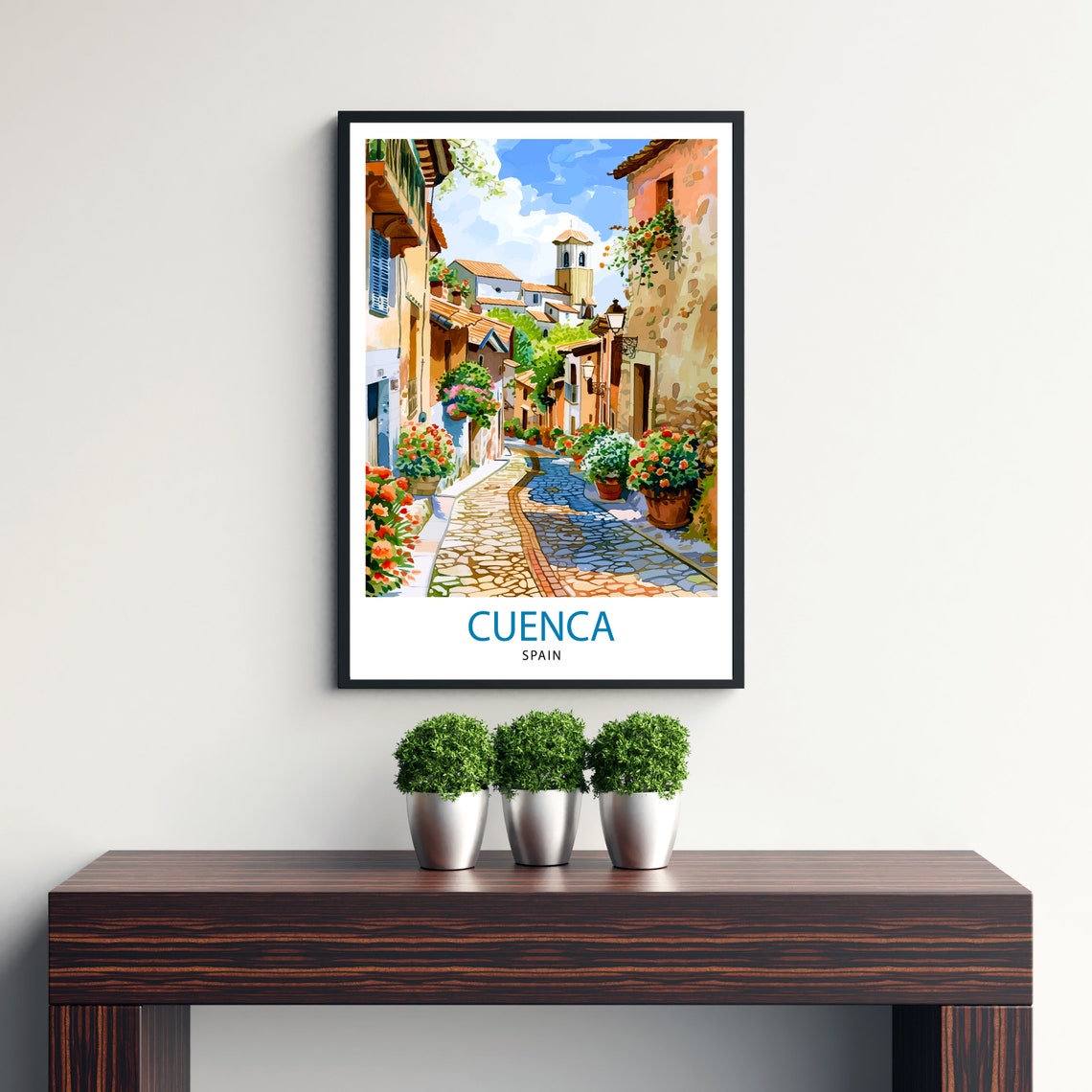 Cuenca Spain Old Town Flower Cobblestone Street Travel Poster - Image 2